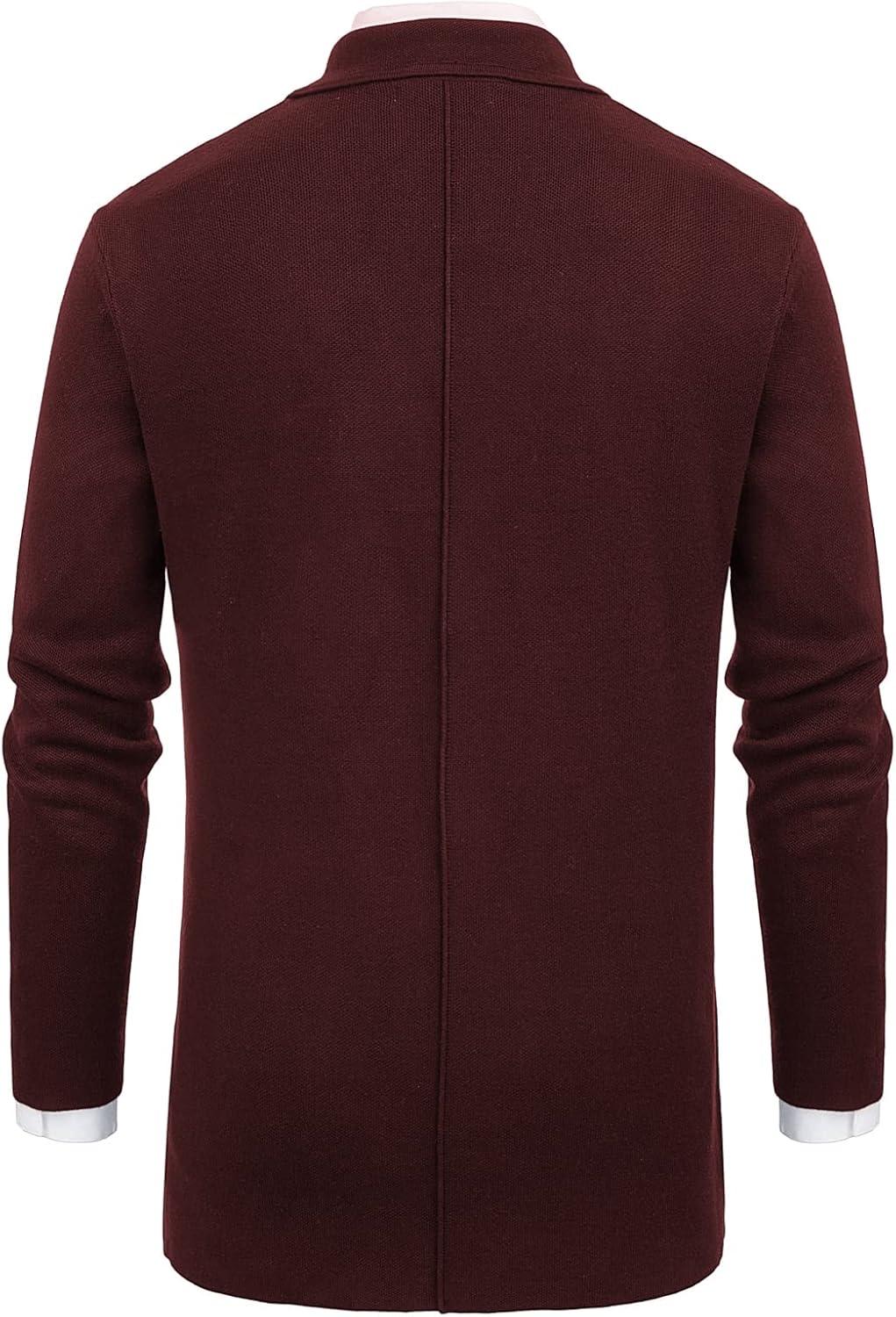 imagePJ PAUL JONES Mens Cardigan Sweater Shawl Collar Button Down Knit Blazer Jacket KnitwearBurgundy
