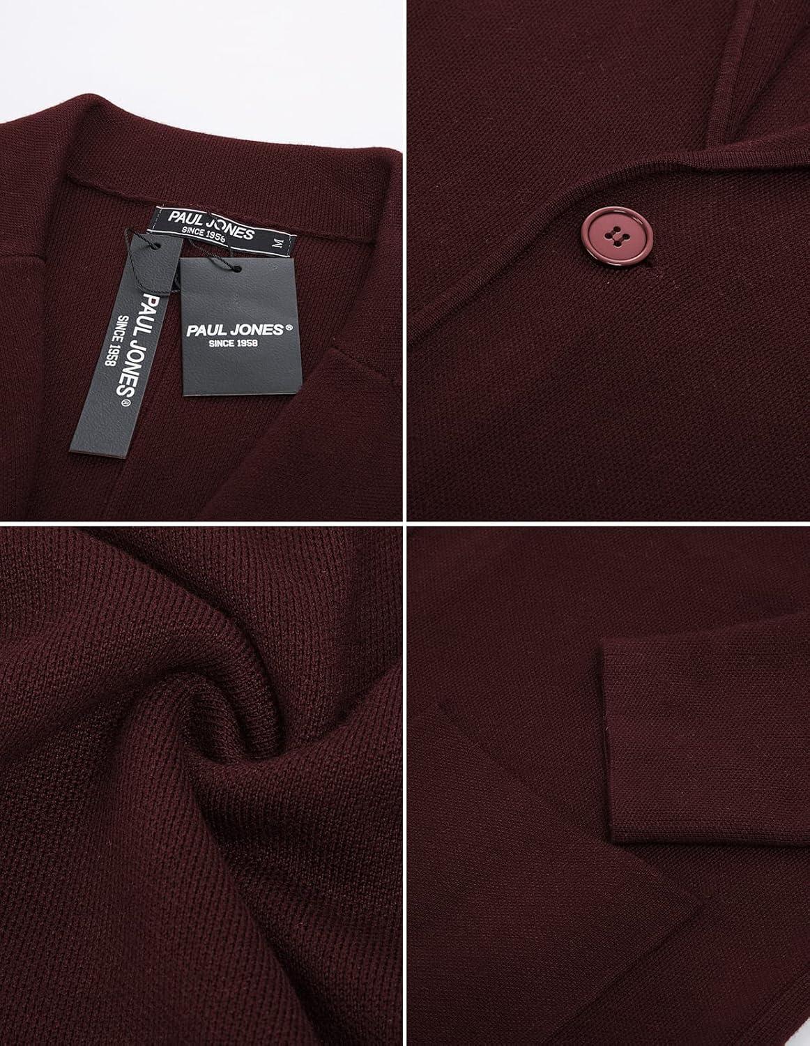 imagePJ PAUL JONES Mens Cardigan Sweater Shawl Collar Button Down Knit Blazer Jacket KnitwearBurgundy