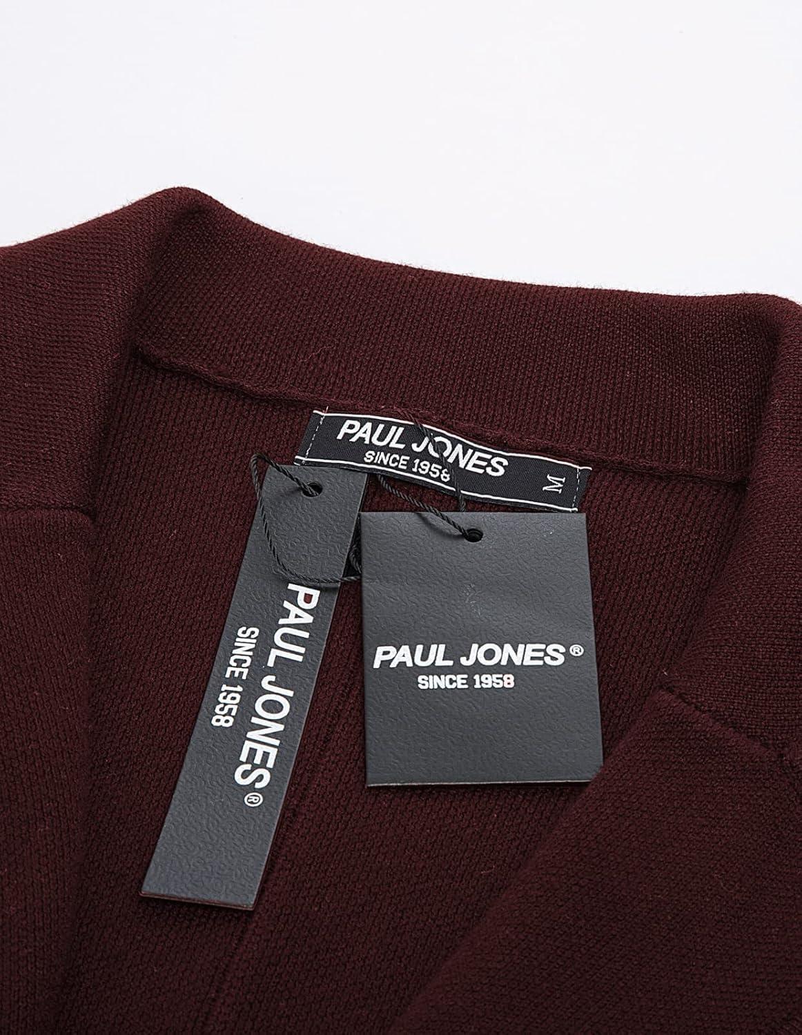imagePJ PAUL JONES Mens Cardigan Sweater Shawl Collar Button Down Knit Blazer Jacket KnitwearBurgundy