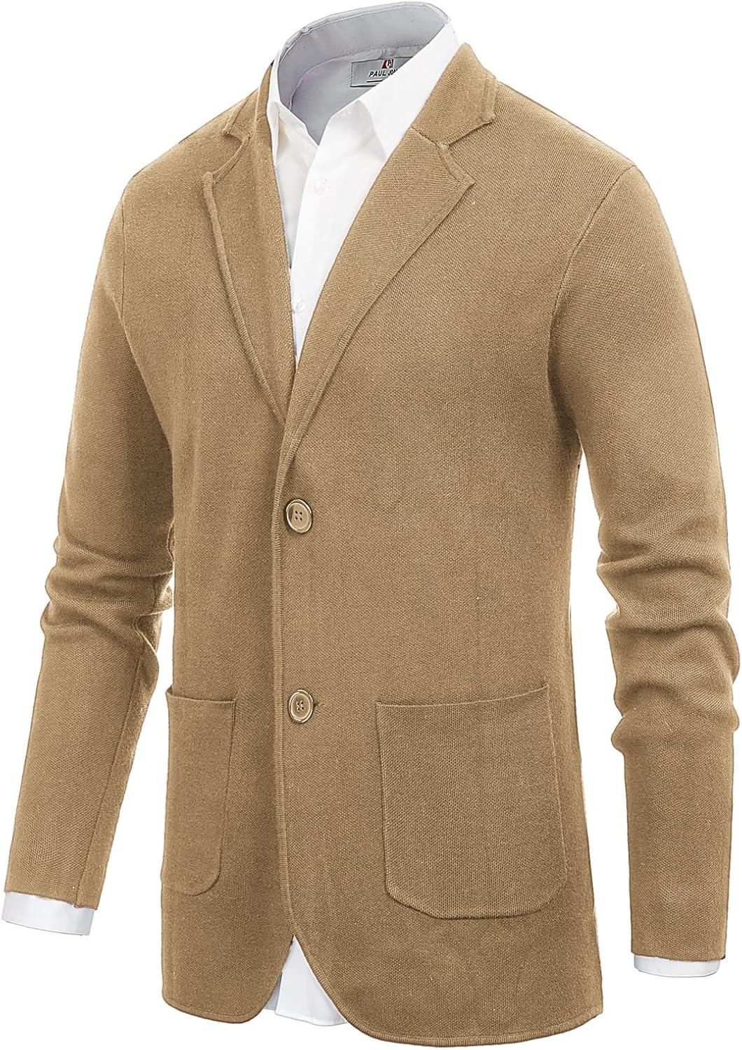 imagePJ PAUL JONES Mens Cardigan Sweater Shawl Collar Button Down Knit Blazer Jacket KnitwearCamel