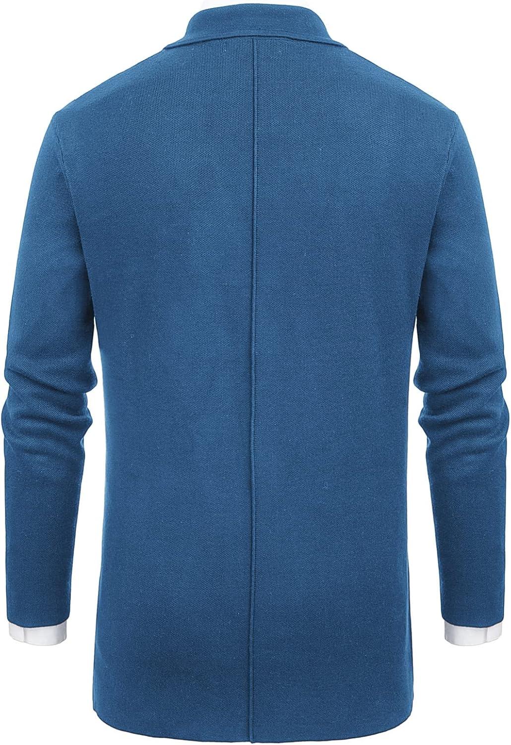 imagePJ PAUL JONES Mens Cardigan Sweater Shawl Collar Button Down Knit Blazer Jacket KnitwearDenim Blue