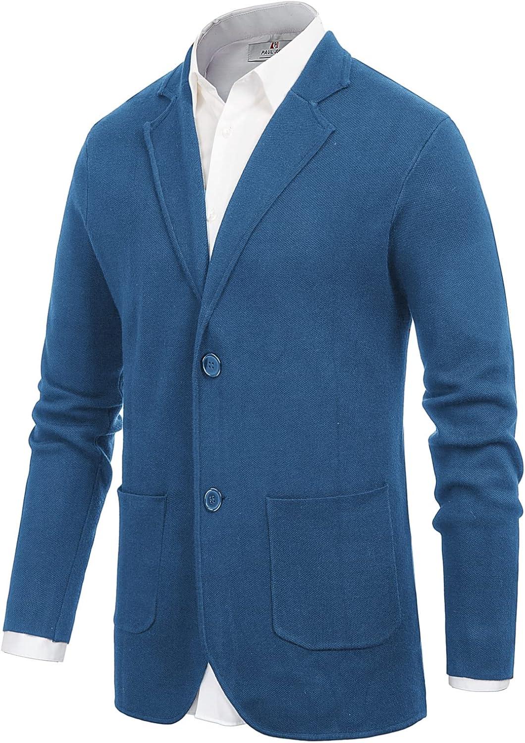imagePJ PAUL JONES Mens Cardigan Sweater Shawl Collar Button Down Knit Blazer Jacket KnitwearDenim Blue