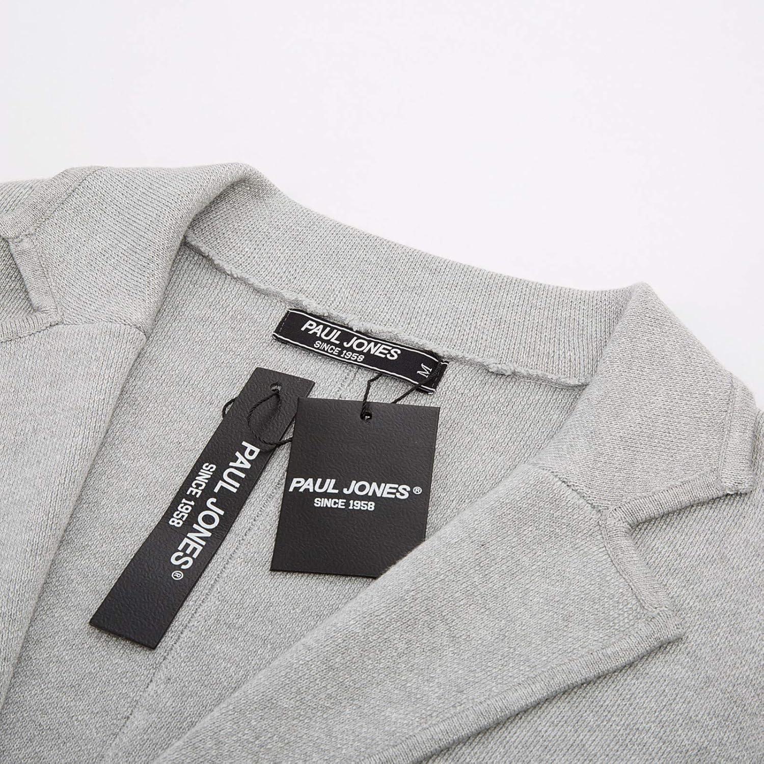 imagePJ PAUL JONES Mens Cardigan Sweater Shawl Collar Button Down Knit Blazer Jacket KnitwearGrey