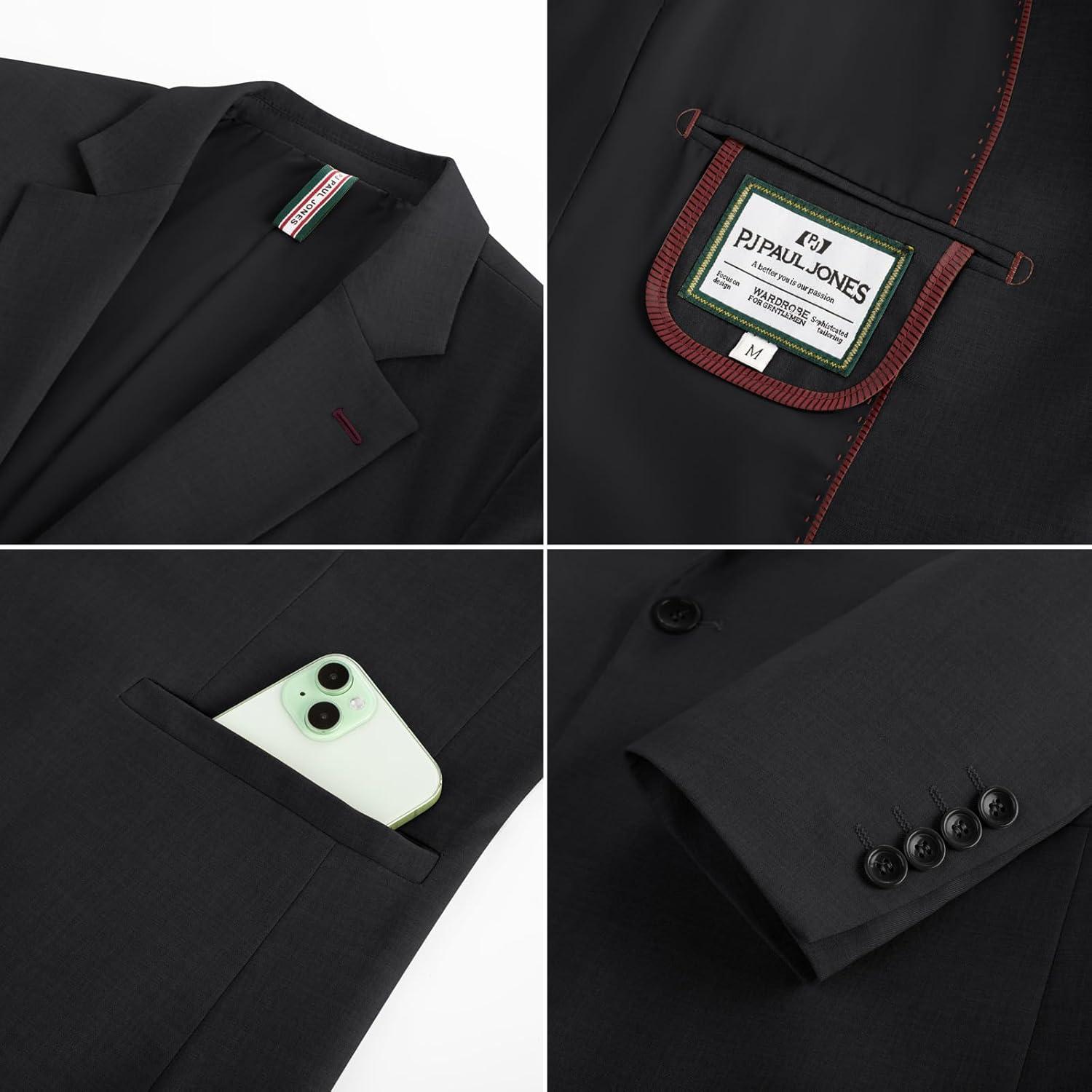 imagePJ PAUL JONES Mens Casual Blazer One Button Lightweight Sport Coats Solid Notched Lapel Suit JacketsBlack