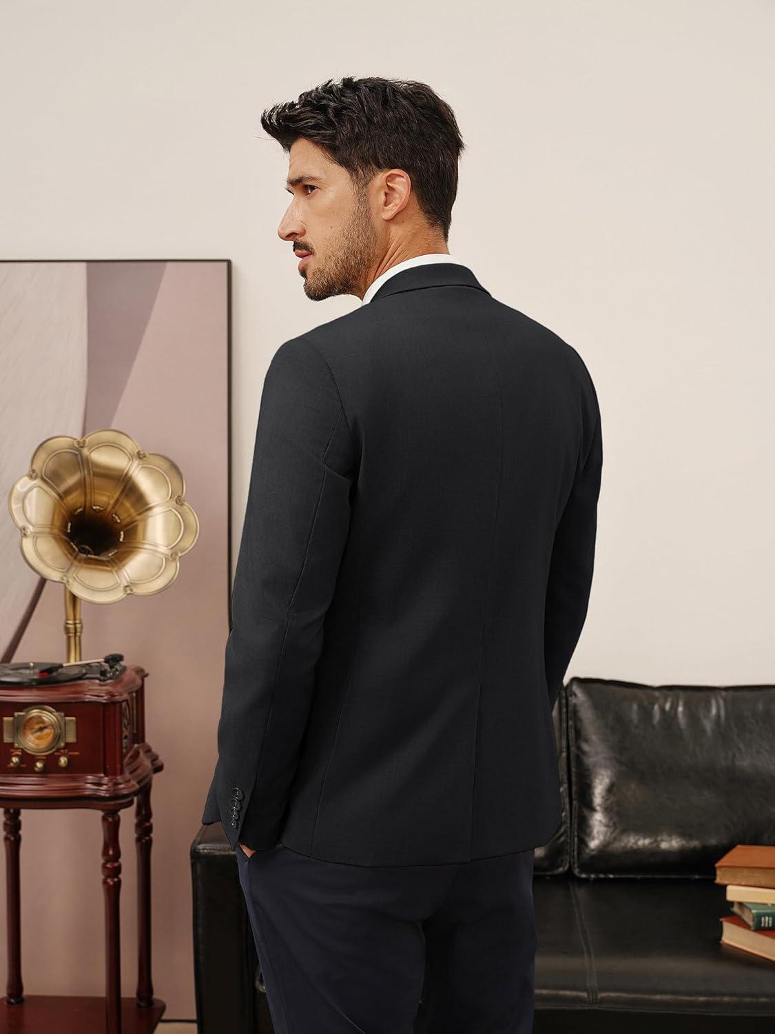 imagePJ PAUL JONES Mens Casual Blazer One Button Lightweight Sport Coats Solid Notched Lapel Suit JacketsBlack