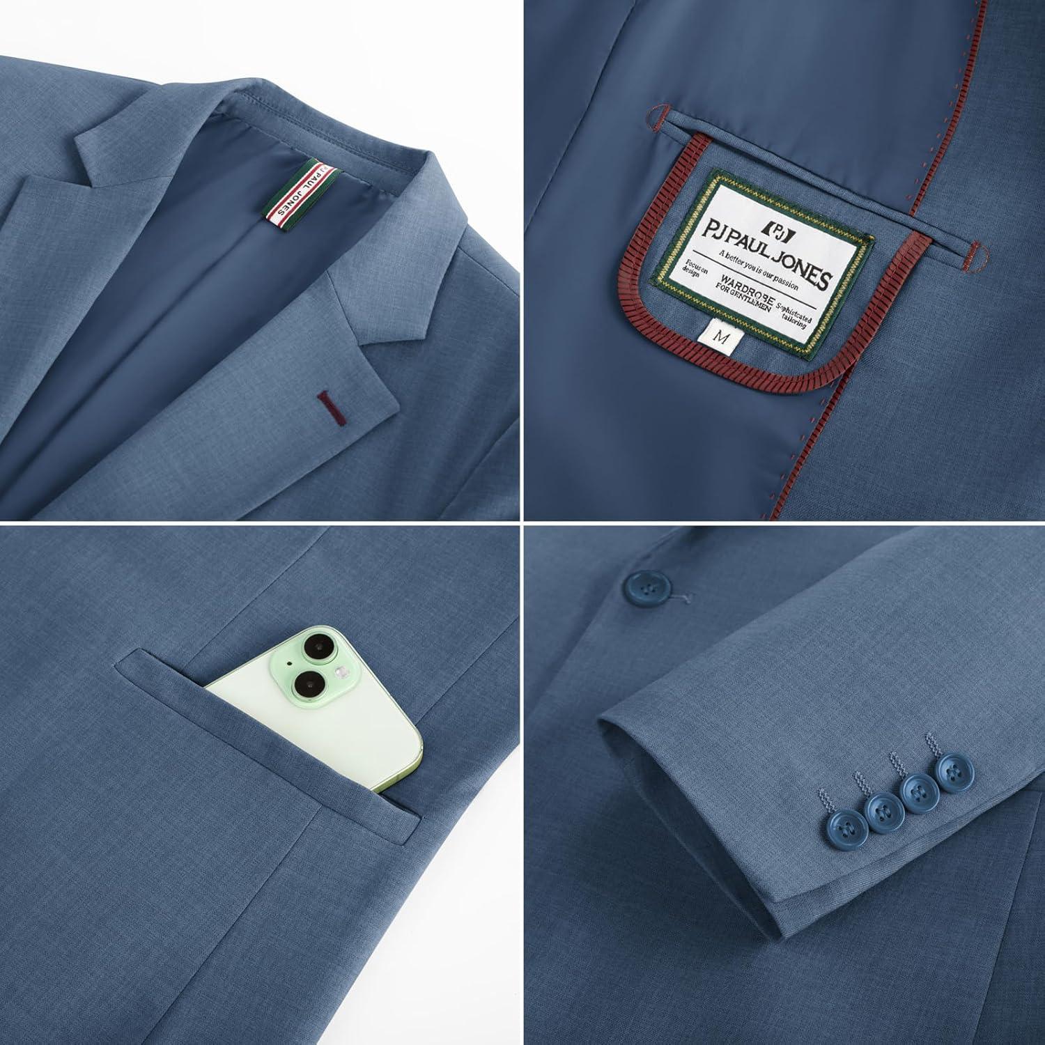 imagePJ PAUL JONES Mens Casual Blazer One Button Lightweight Sport Coats Solid Notched Lapel Suit JacketsBlue