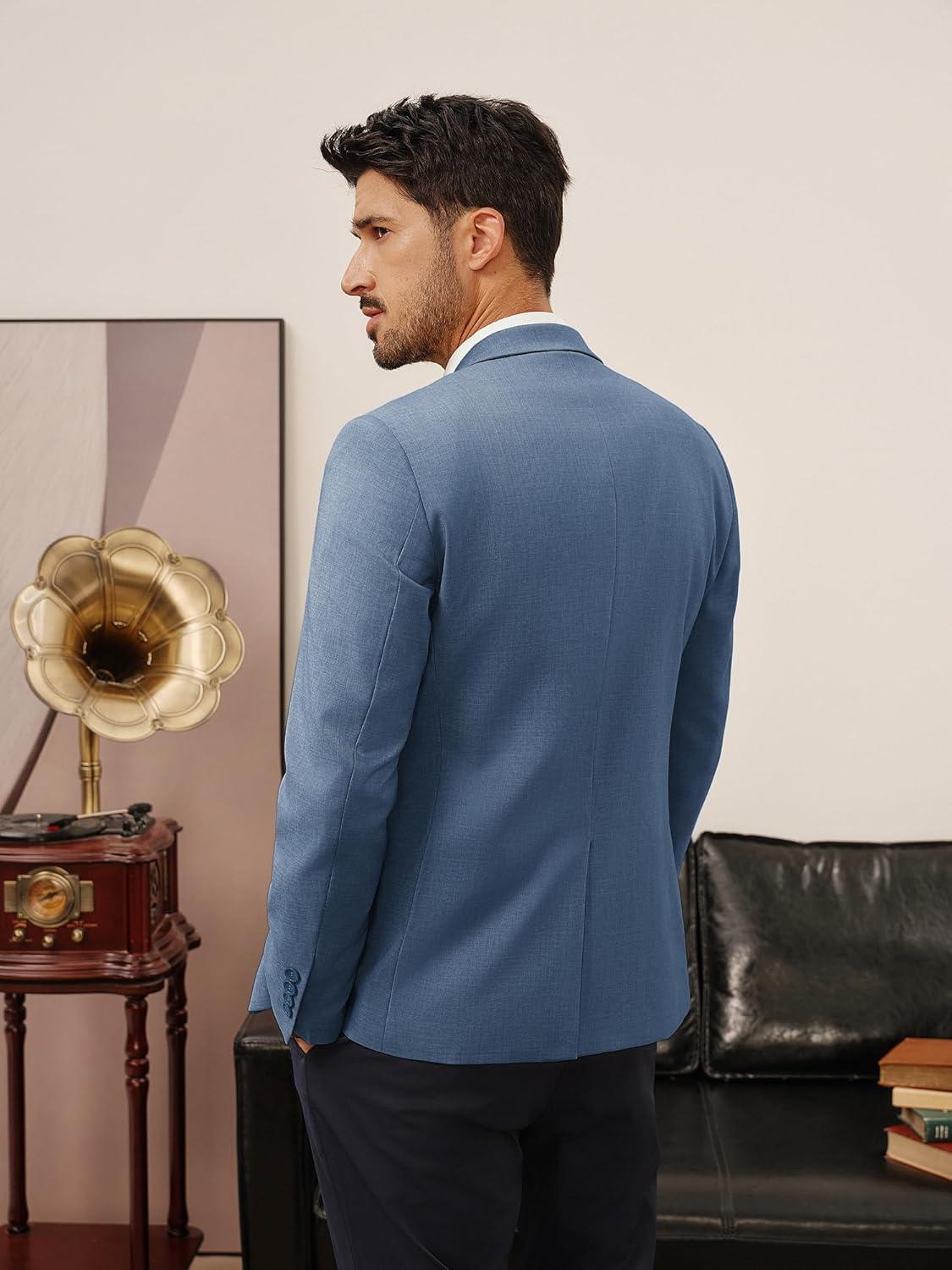 imagePJ PAUL JONES Mens Casual Blazer One Button Lightweight Sport Coats Solid Notched Lapel Suit JacketsBlue