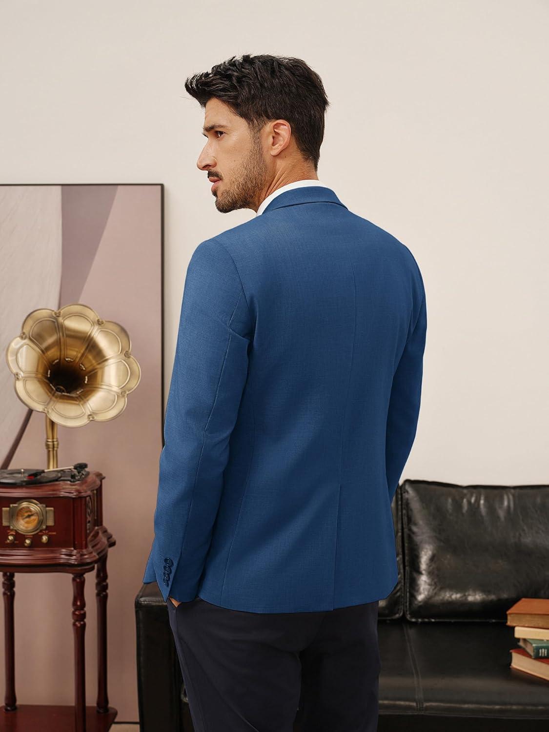 imagePJ PAUL JONES Mens Casual Blazer One Button Lightweight Sport Coats Solid Notched Lapel Suit JacketsDenim Blue