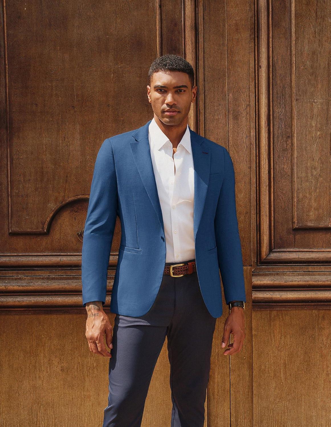 imagePJ PAUL JONES Mens Casual Blazer One Button Lightweight Sport Coats Solid Notched Lapel Suit JacketsDenim Blue