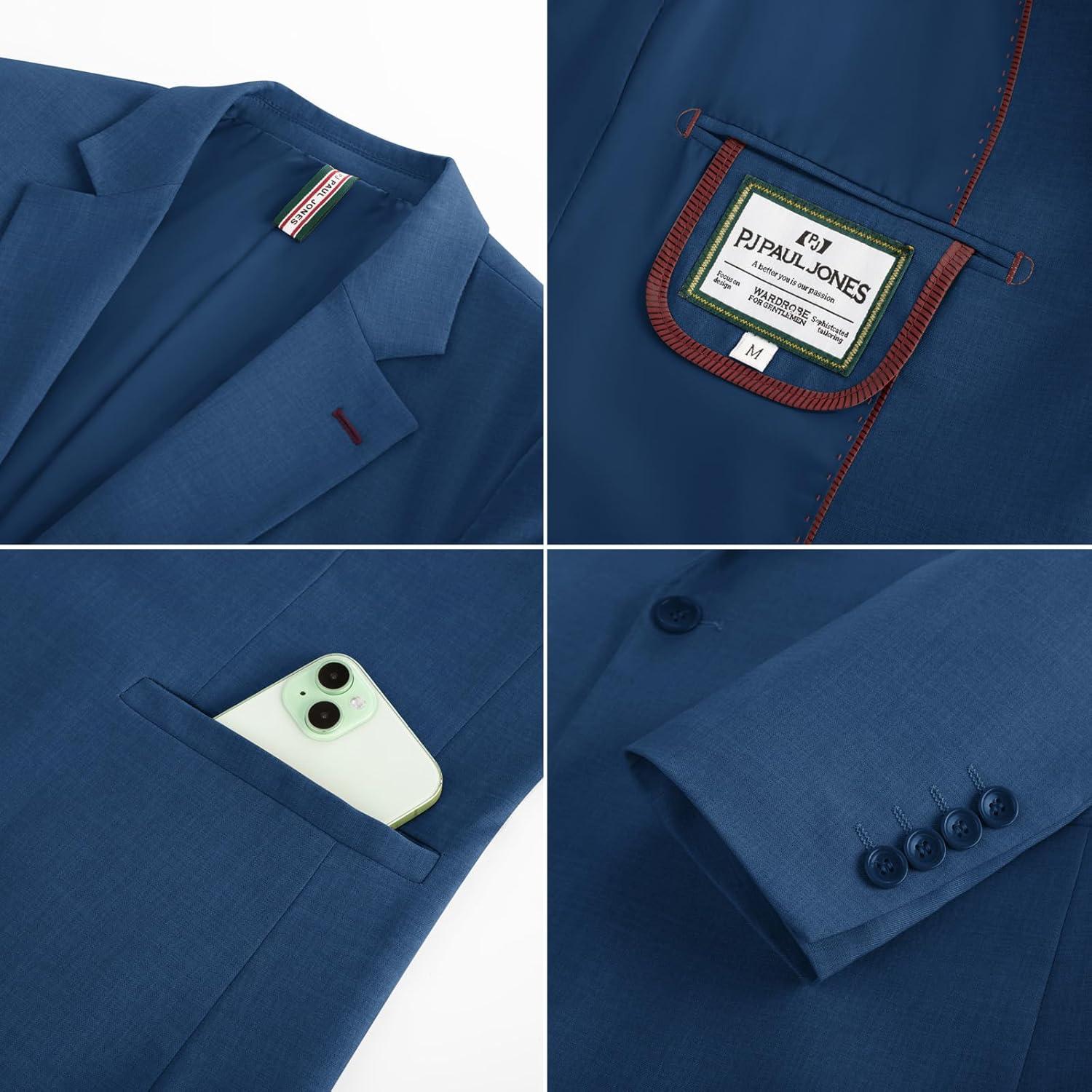 imagePJ PAUL JONES Mens Casual Blazer One Button Lightweight Sport Coats Solid Notched Lapel Suit JacketsDenim Blue