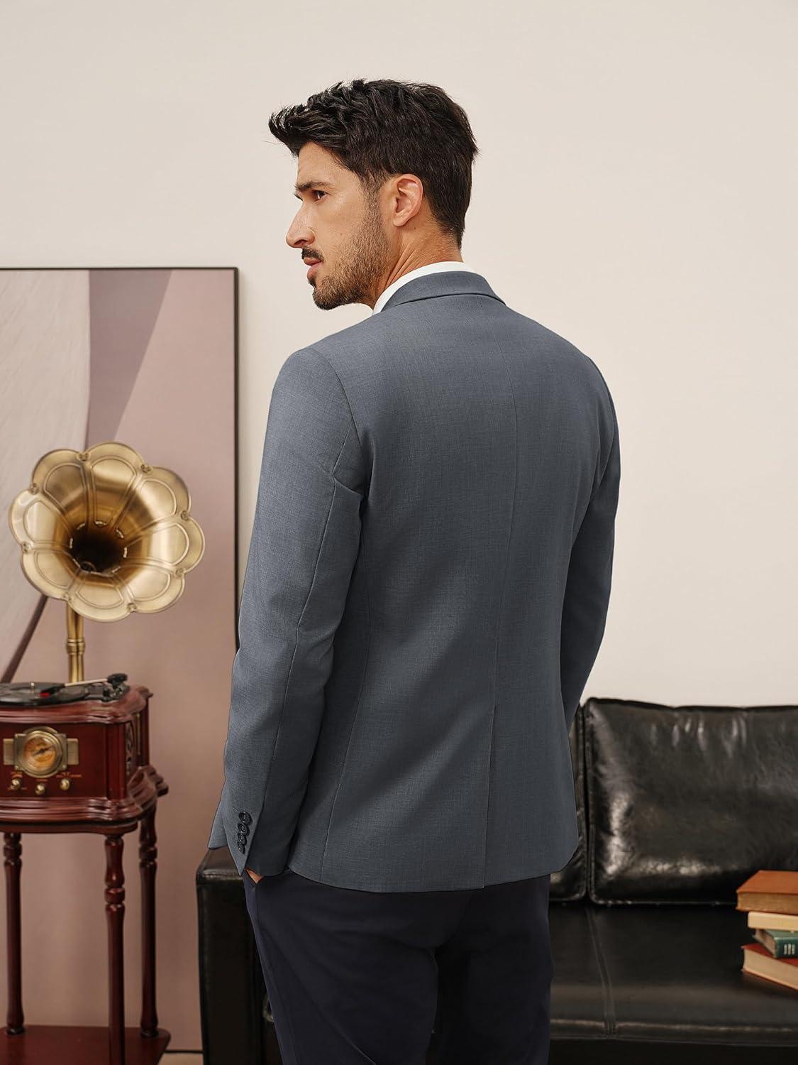 imagePJ PAUL JONES Mens Casual Blazer One Button Lightweight Sport Coats Solid Notched Lapel Suit JacketsGrey