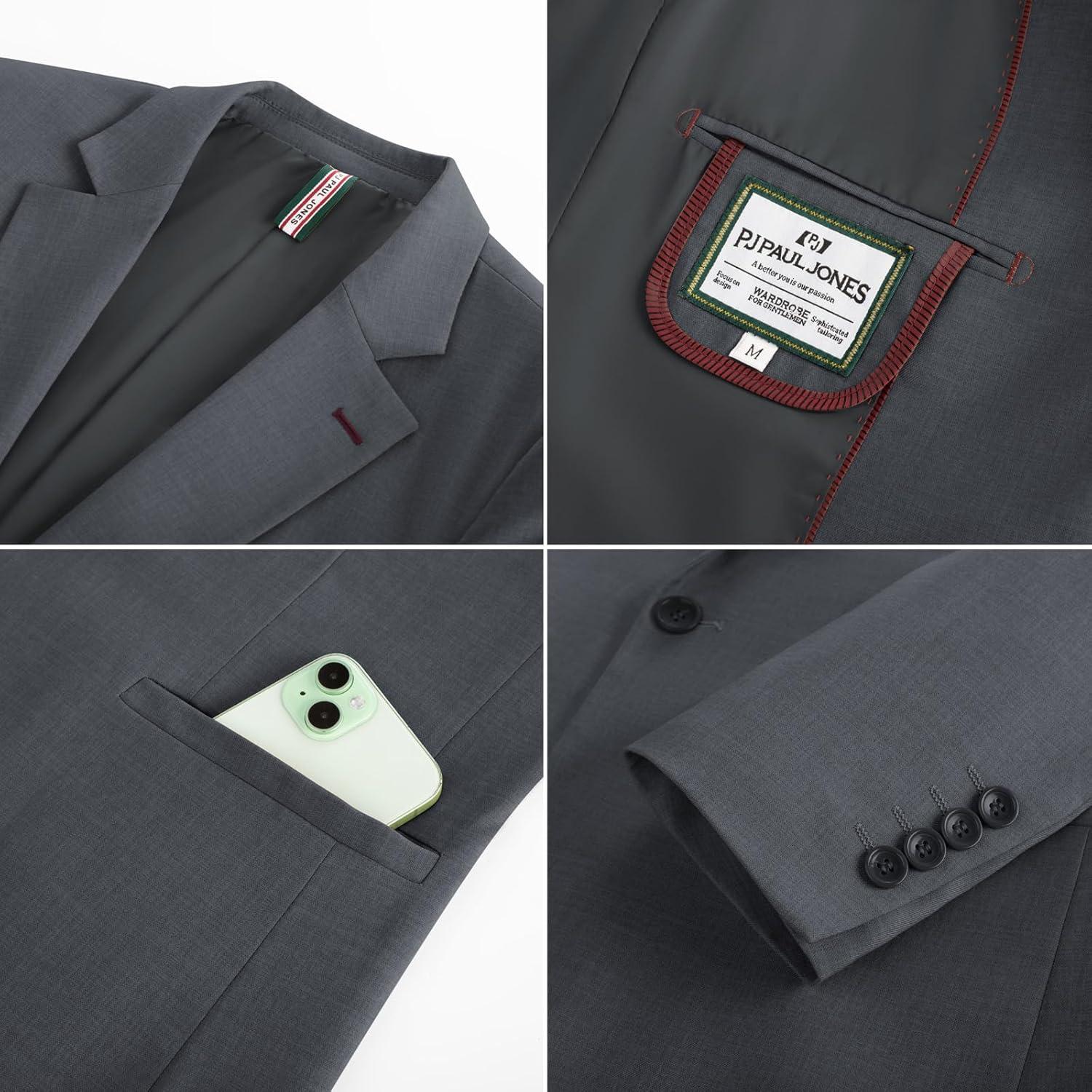 imagePJ PAUL JONES Mens Casual Blazer One Button Lightweight Sport Coats Solid Notched Lapel Suit JacketsGrey