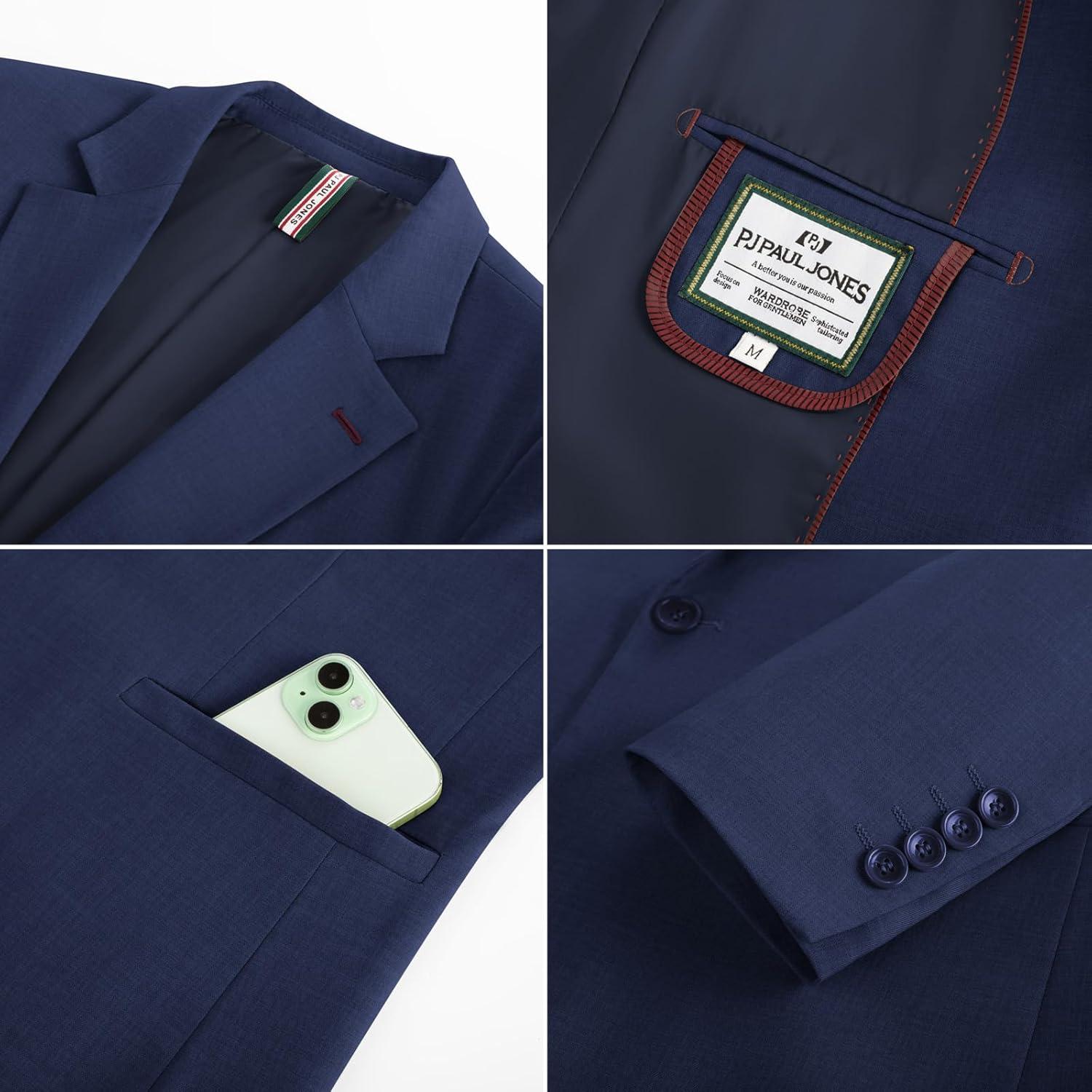 imagePJ PAUL JONES Mens Casual Blazer One Button Lightweight Sport Coats Solid Notched Lapel Suit JacketsNavy Blue