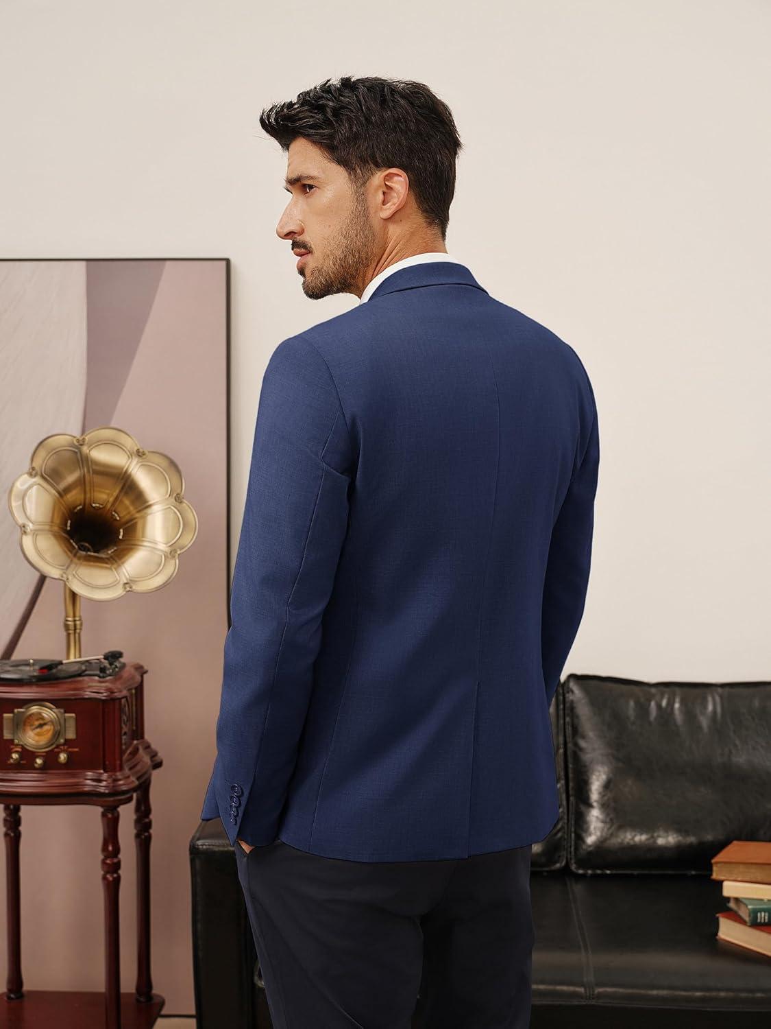 imagePJ PAUL JONES Mens Casual Blazer One Button Lightweight Sport Coats Solid Notched Lapel Suit JacketsNavy Blue