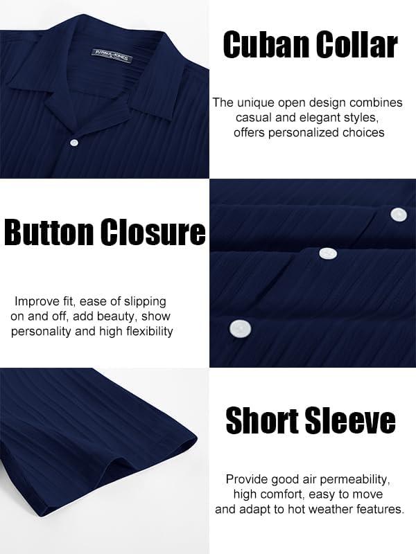 imagePJ PAUL JONES Mens Casual Button Down Shirts Short Sleeve Summer Textured Beach WrinkleFree ShirtsDeep Blue