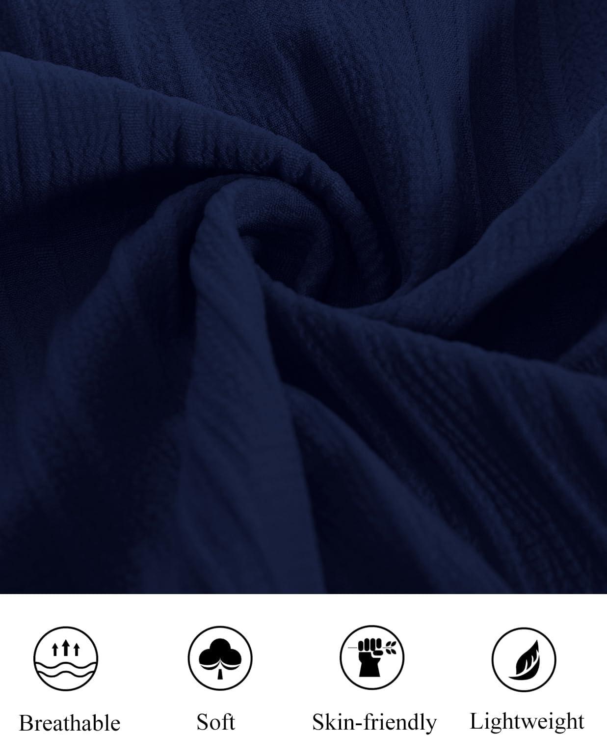 imagePJ PAUL JONES Mens Casual Button Down Shirts Short Sleeve Summer Textured Beach WrinkleFree ShirtsDeep Blue