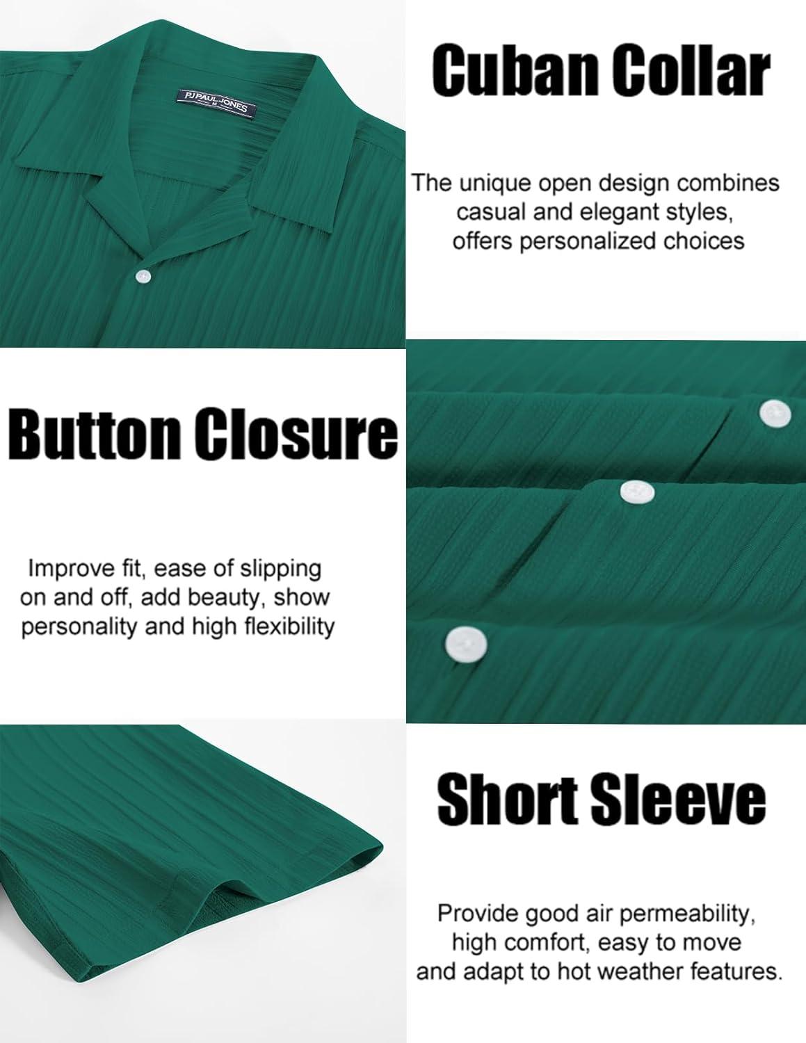 imagePJ PAUL JONES Mens Casual Button Down Shirts Short Sleeve Summer Textured Beach WrinkleFree ShirtsDeep Green