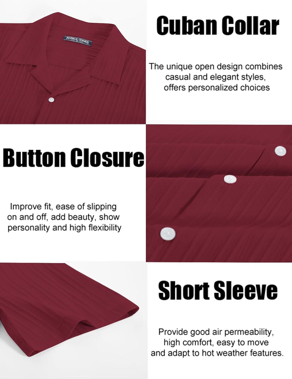 imagePJ PAUL JONES Mens Casual Button Down Shirts Short Sleeve Summer Textured Beach WrinkleFree ShirtsWine Red
