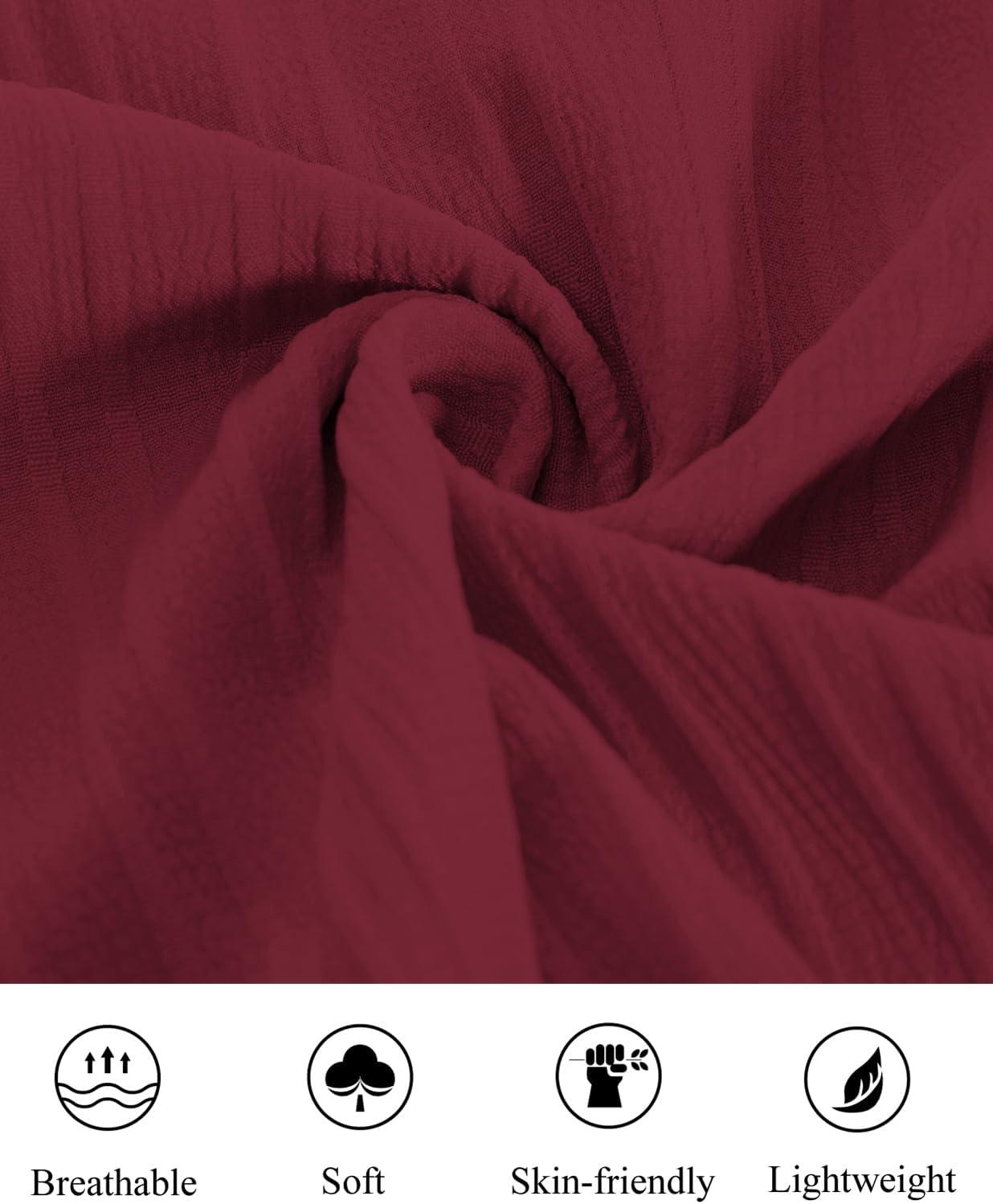 imagePJ PAUL JONES Mens Casual Button Down Shirts Short Sleeve Summer Textured Beach WrinkleFree ShirtsWine Red