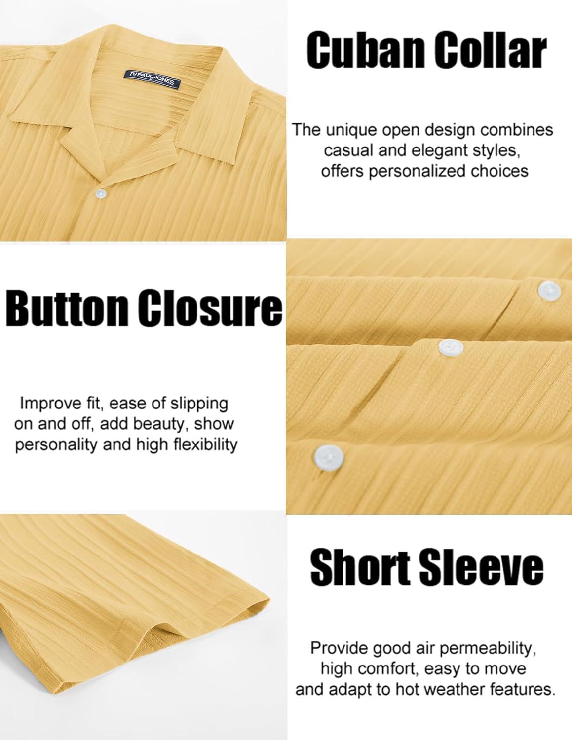 imagePJ PAUL JONES Mens Casual Button Down Shirts Short Sleeve Summer Textured Beach WrinkleFree ShirtsYellow