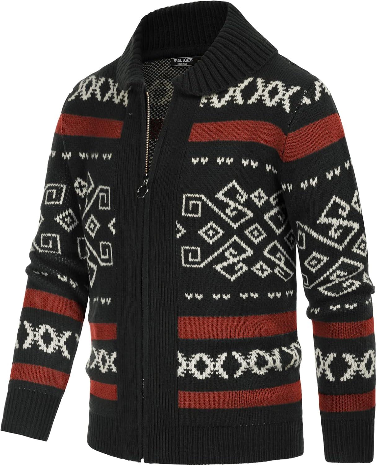 imagePJ PAUL JONES Mens Casual Curling Sweater Cardigans Full Zip Knitted SweaterBlack New