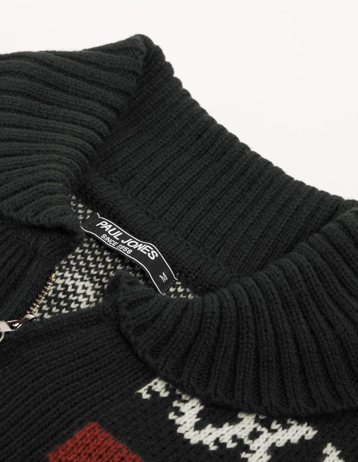 imagePJ PAUL JONES Mens Casual Curling Sweater Cardigans Full Zip Knitted SweaterBlack New