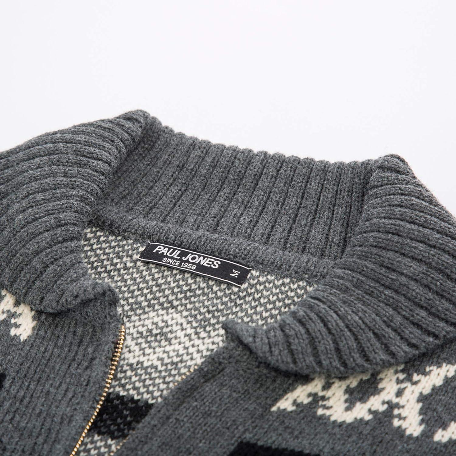 imagePJ PAUL JONES Mens Casual Curling Sweater Cardigans Full Zip Knitted SweaterGrey