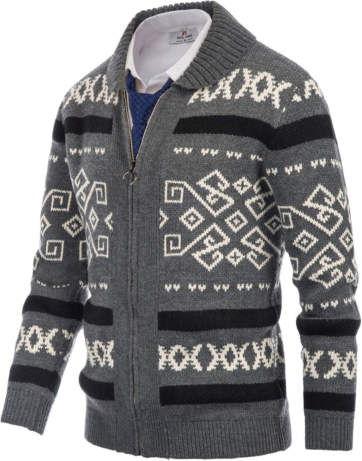 imagePJ PAUL JONES Mens Casual Curling Sweater Cardigans Full Zip Knitted SweaterGrey