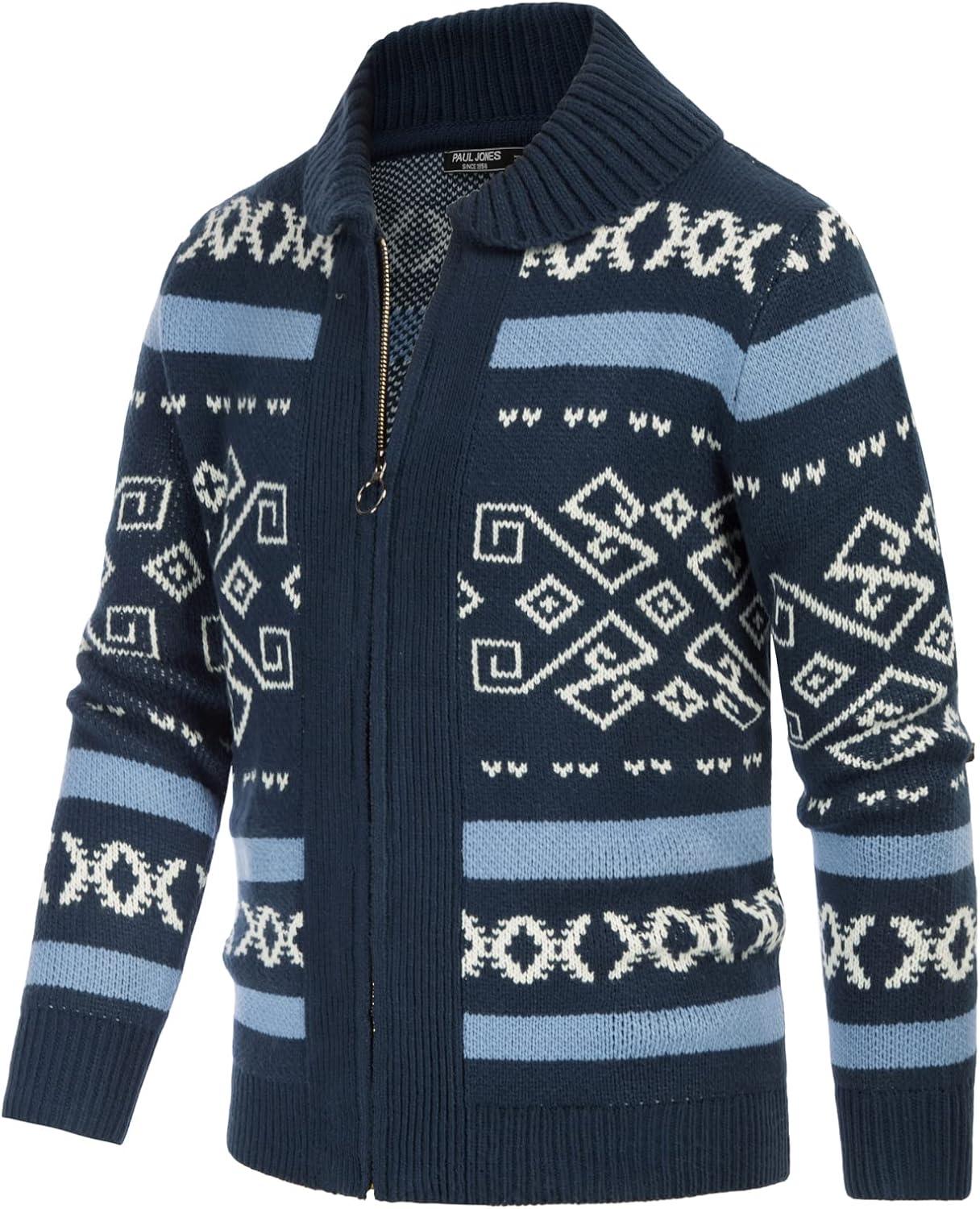 imagePJ PAUL JONES Mens Casual Curling Sweater Cardigans Full Zip Knitted SweaterRoyal Blue