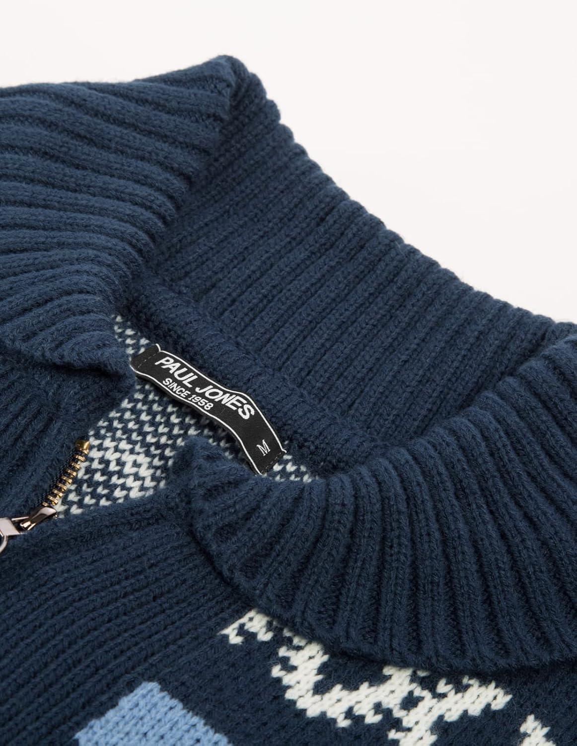 imagePJ PAUL JONES Mens Casual Curling Sweater Cardigans Full Zip Knitted SweaterRoyal Blue