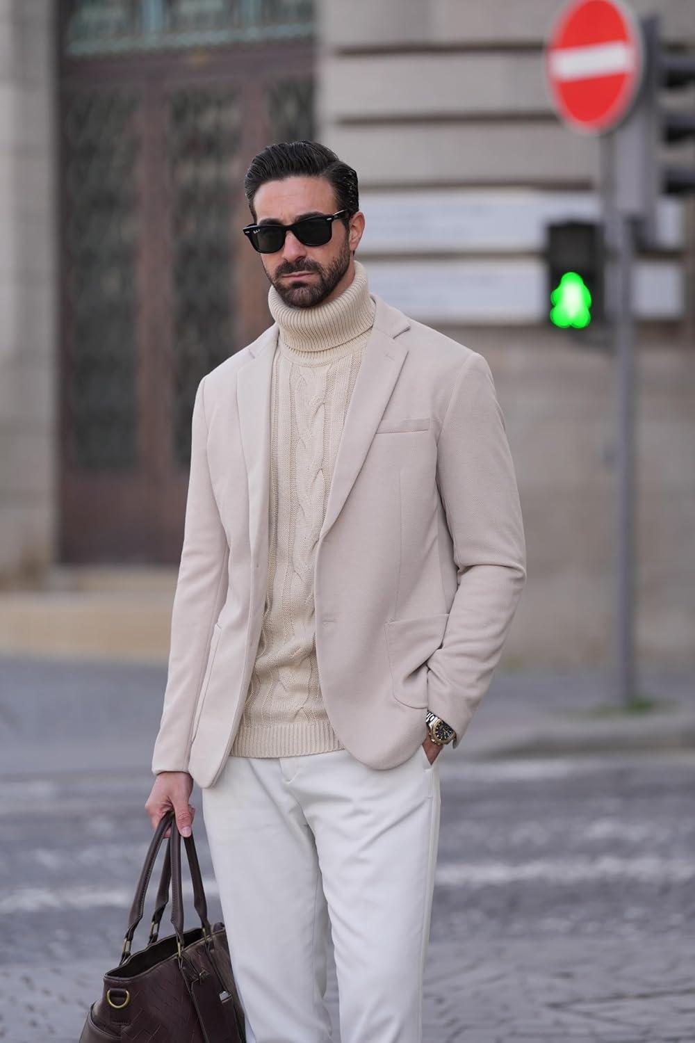 imagePJ PAUL JONES Mens Casual Knit Blazer Suit Jackets Two Button Lightweight Unlined Sport CoatBeige