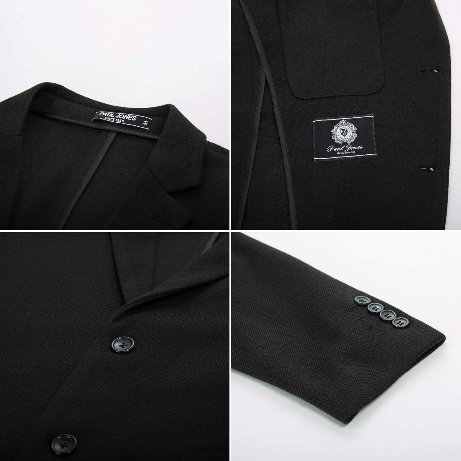 imagePJ PAUL JONES Mens Casual Knit Blazer Suit Jackets Two Button Lightweight Unlined Sport CoatBlack