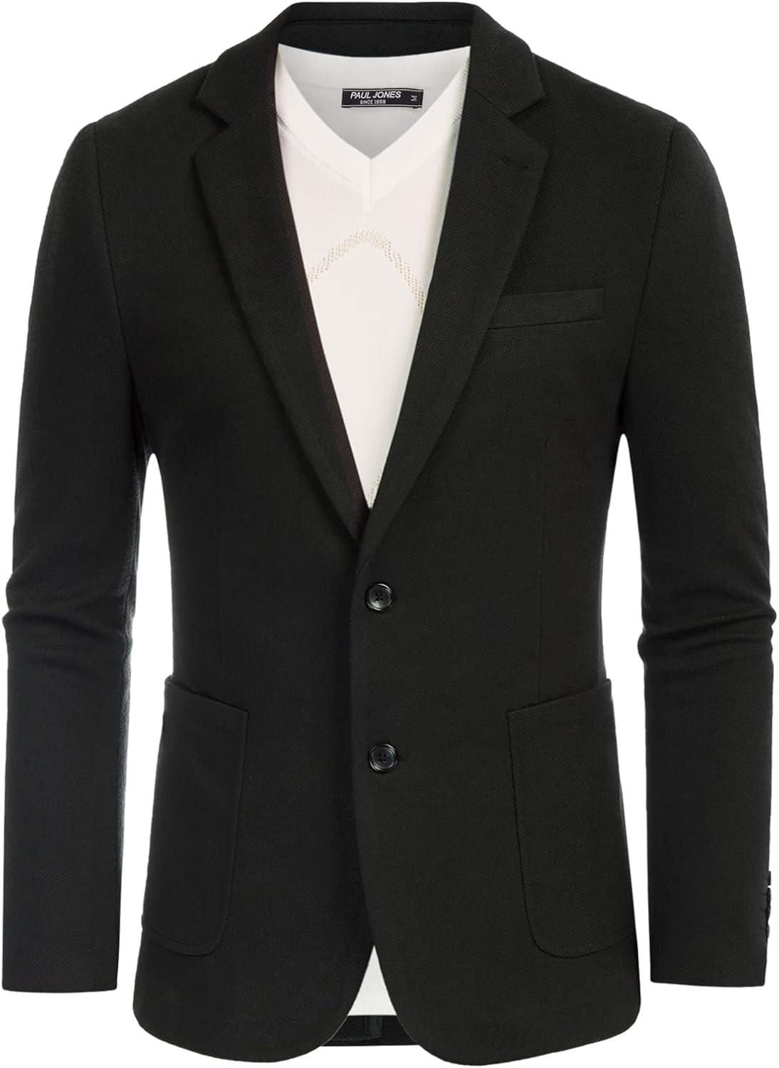 imagePJ PAUL JONES Mens Casual Knit Blazer Suit Jackets Two Button Lightweight Unlined Sport CoatBlack