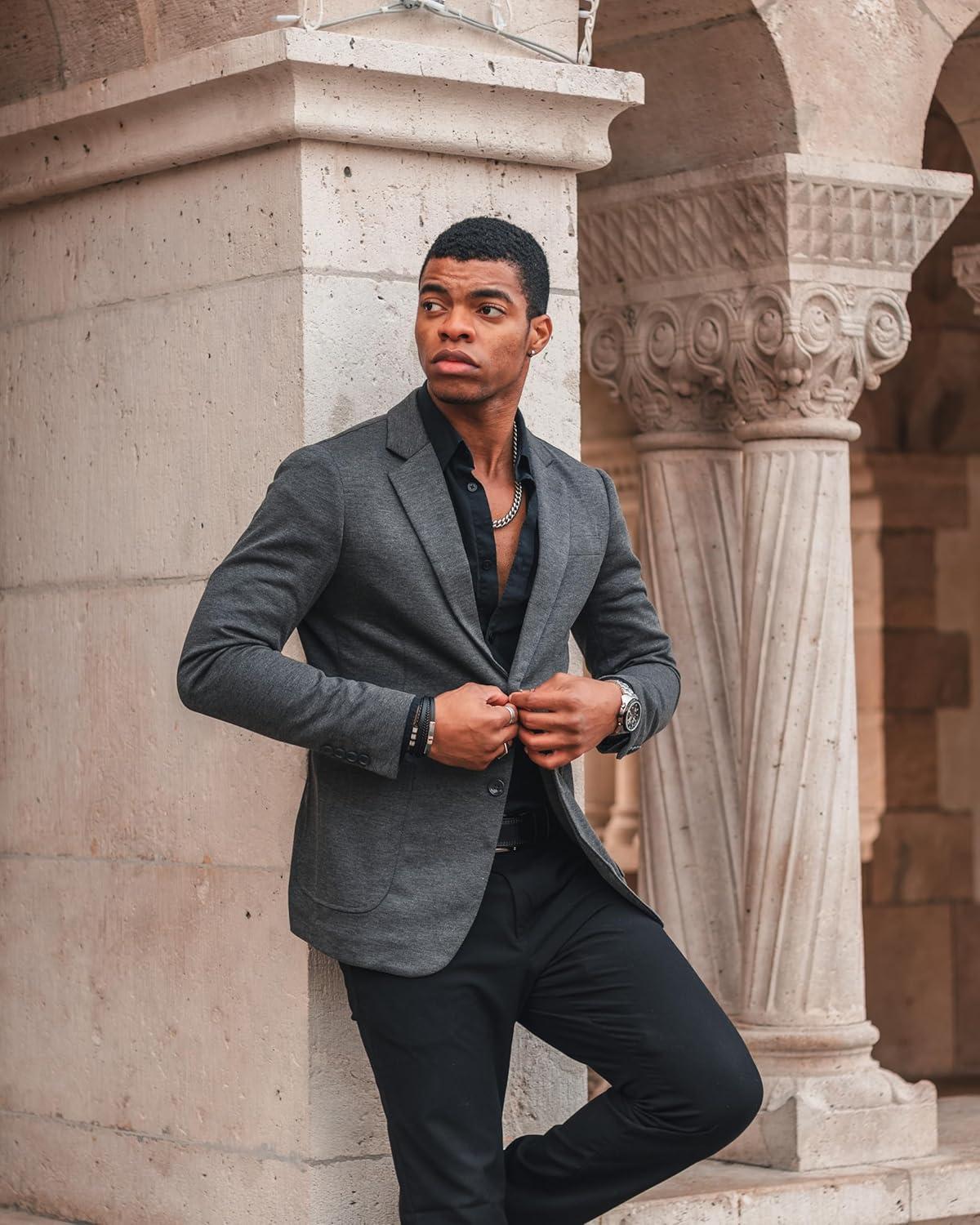 imagePJ PAUL JONES Mens Casual Knit Blazer Suit Jackets Two Button Lightweight Unlined Sport CoatBlack Grey