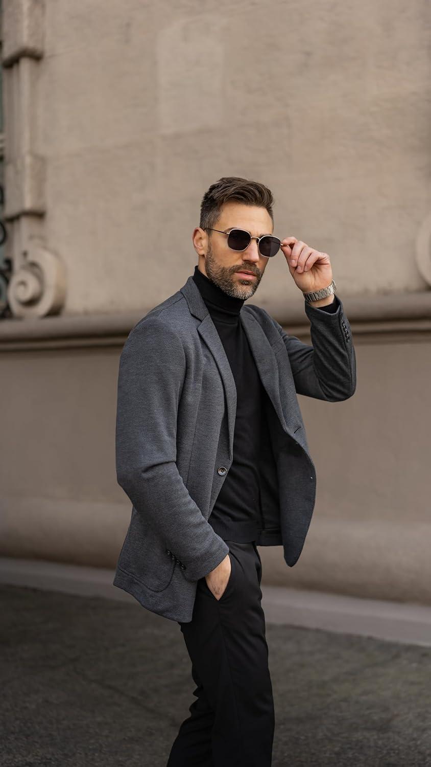 imagePJ PAUL JONES Mens Casual Knit Blazer Suit Jackets Two Button Lightweight Unlined Sport CoatBlack Grey