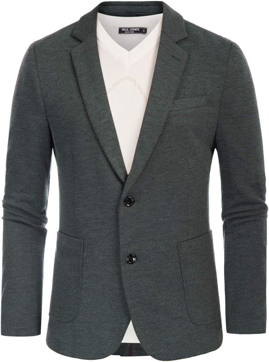 imagePJ PAUL JONES Mens Casual Knit Blazer Suit Jackets Two Button Lightweight Unlined Sport CoatBlack Grey