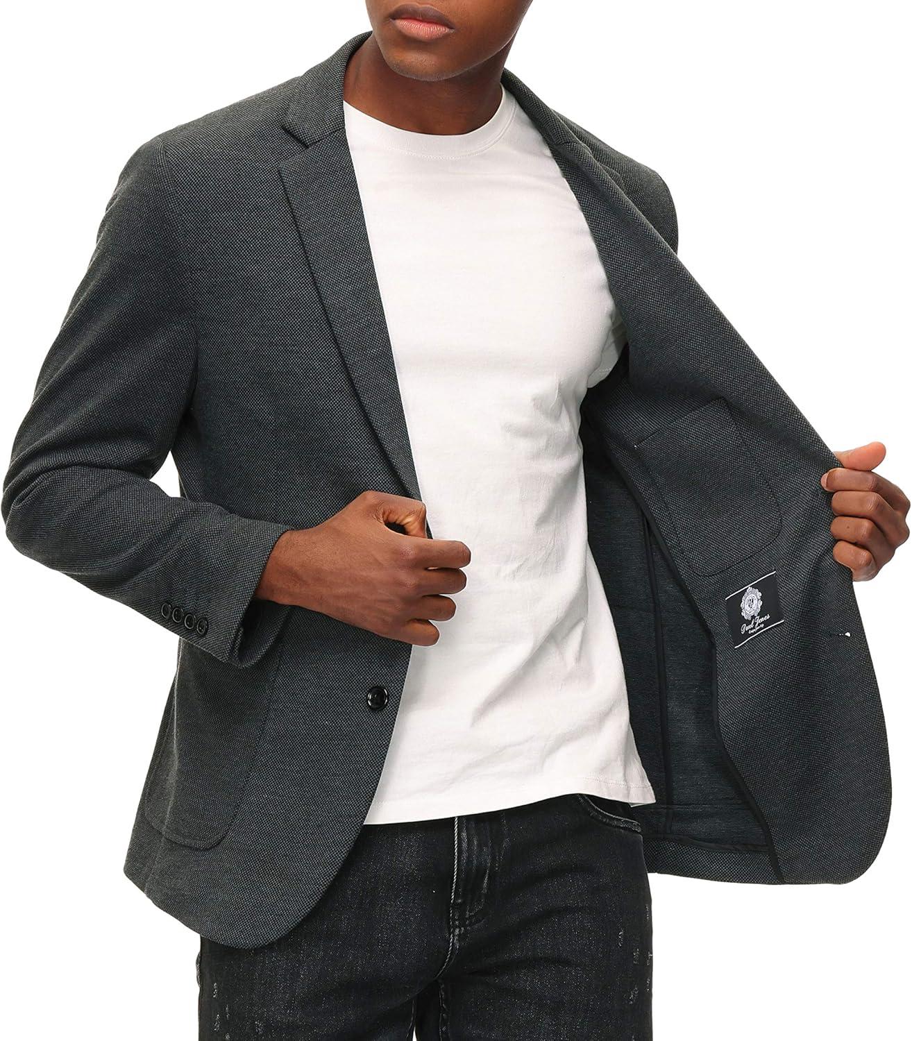 imagePJ PAUL JONES Mens Casual Knit Blazer Suit Jackets Two Button Lightweight Unlined Sport CoatBlack Grey