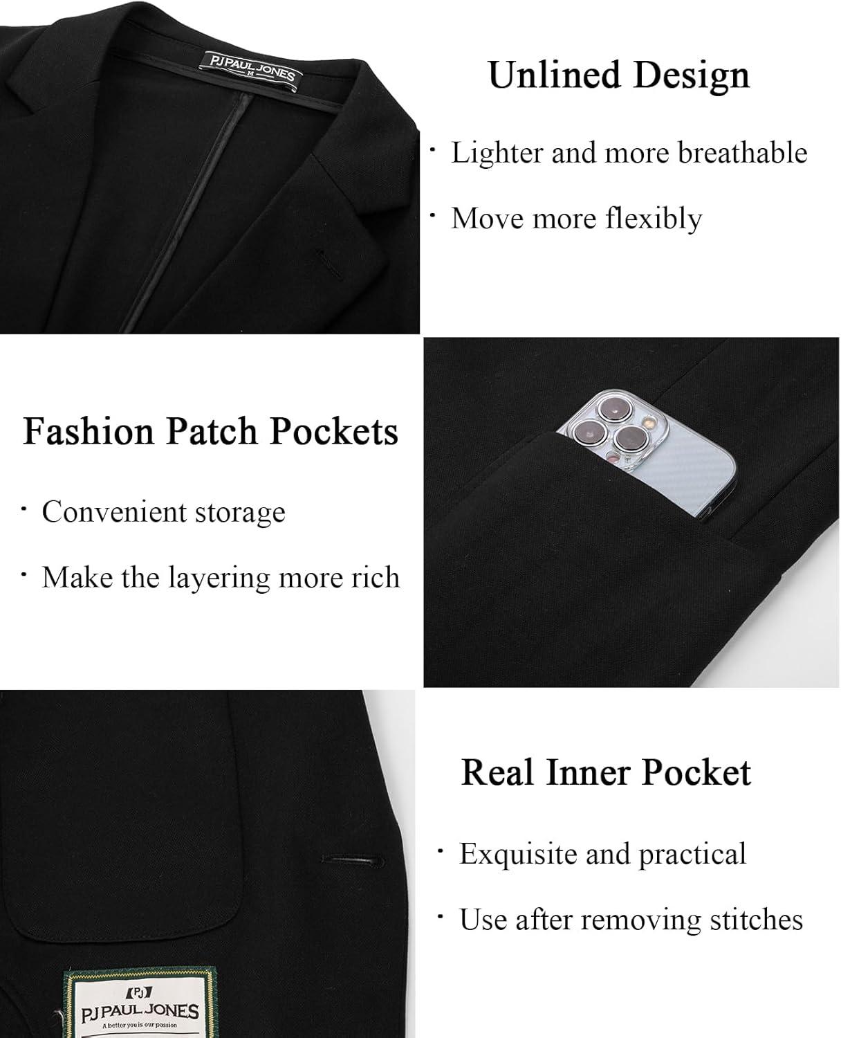 imagePJ PAUL JONES Mens Casual Knit Blazer Suit Jackets Two Button Lightweight Unlined Sport CoatBlacklightweight