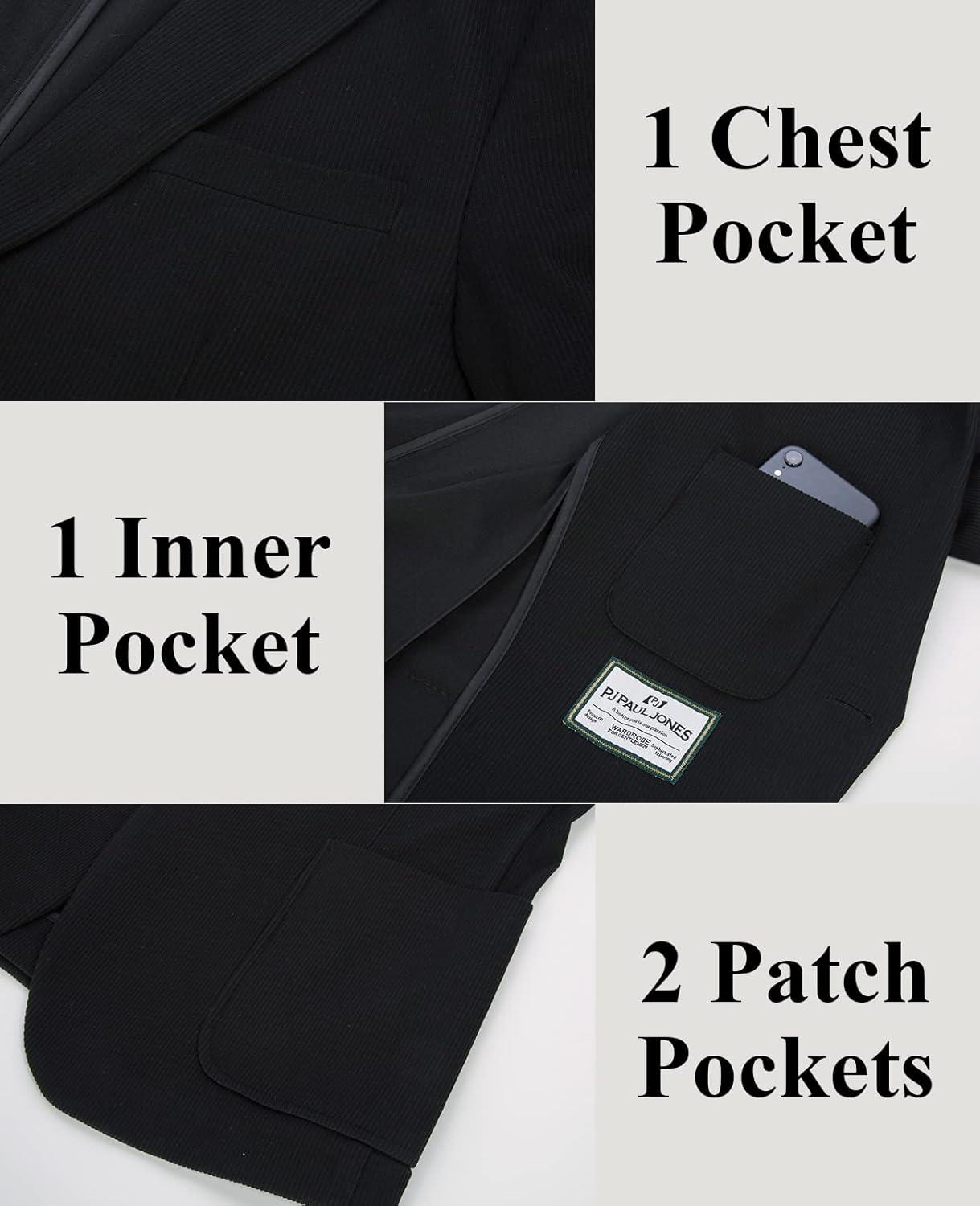 imagePJ PAUL JONES Mens Casual Knit Blazer Suit Jackets Two Button Lightweight Unlined Sport CoatBlackribbed Texture