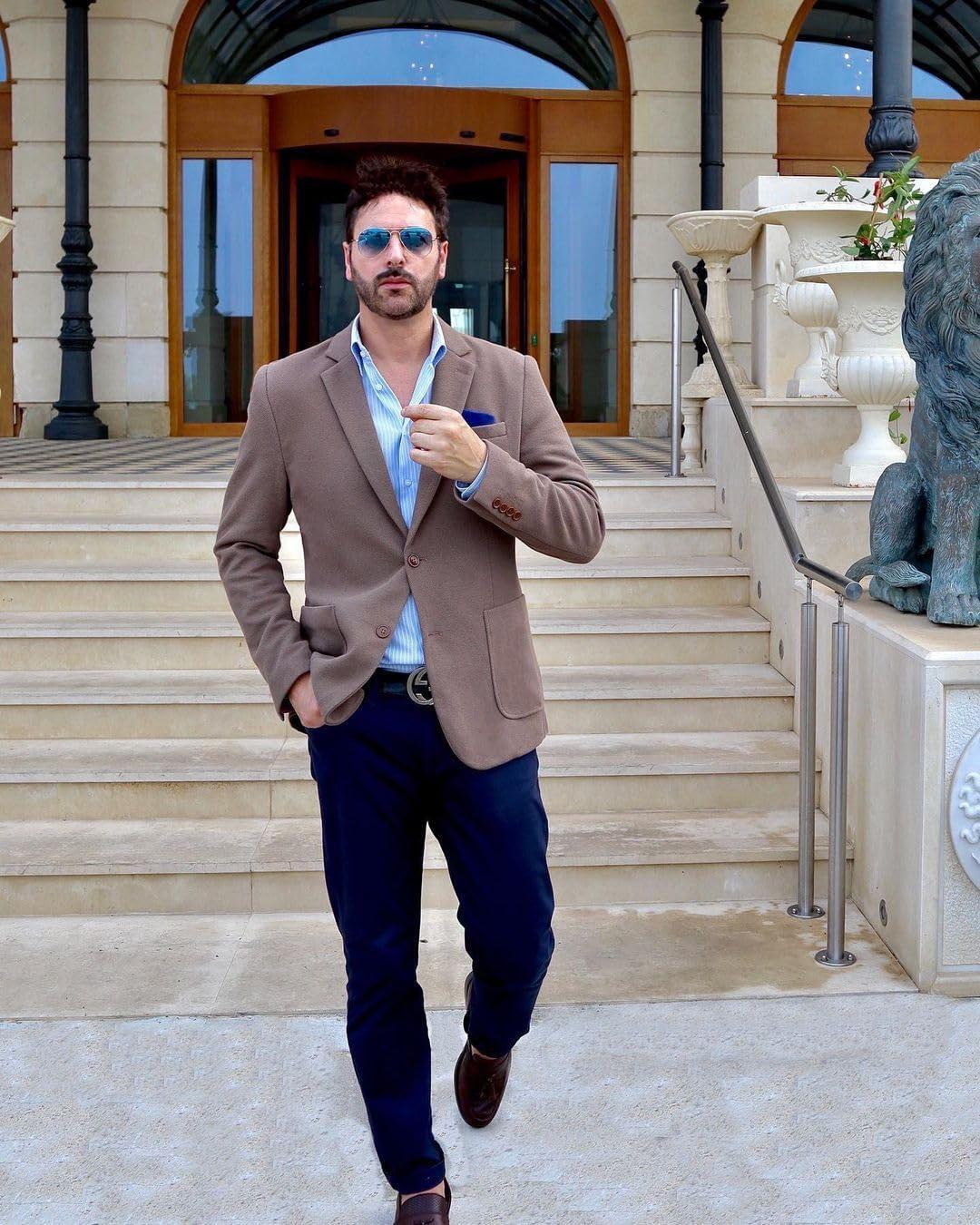 imagePJ PAUL JONES Mens Casual Knit Blazer Suit Jackets Two Button Lightweight Unlined Sport CoatBrown