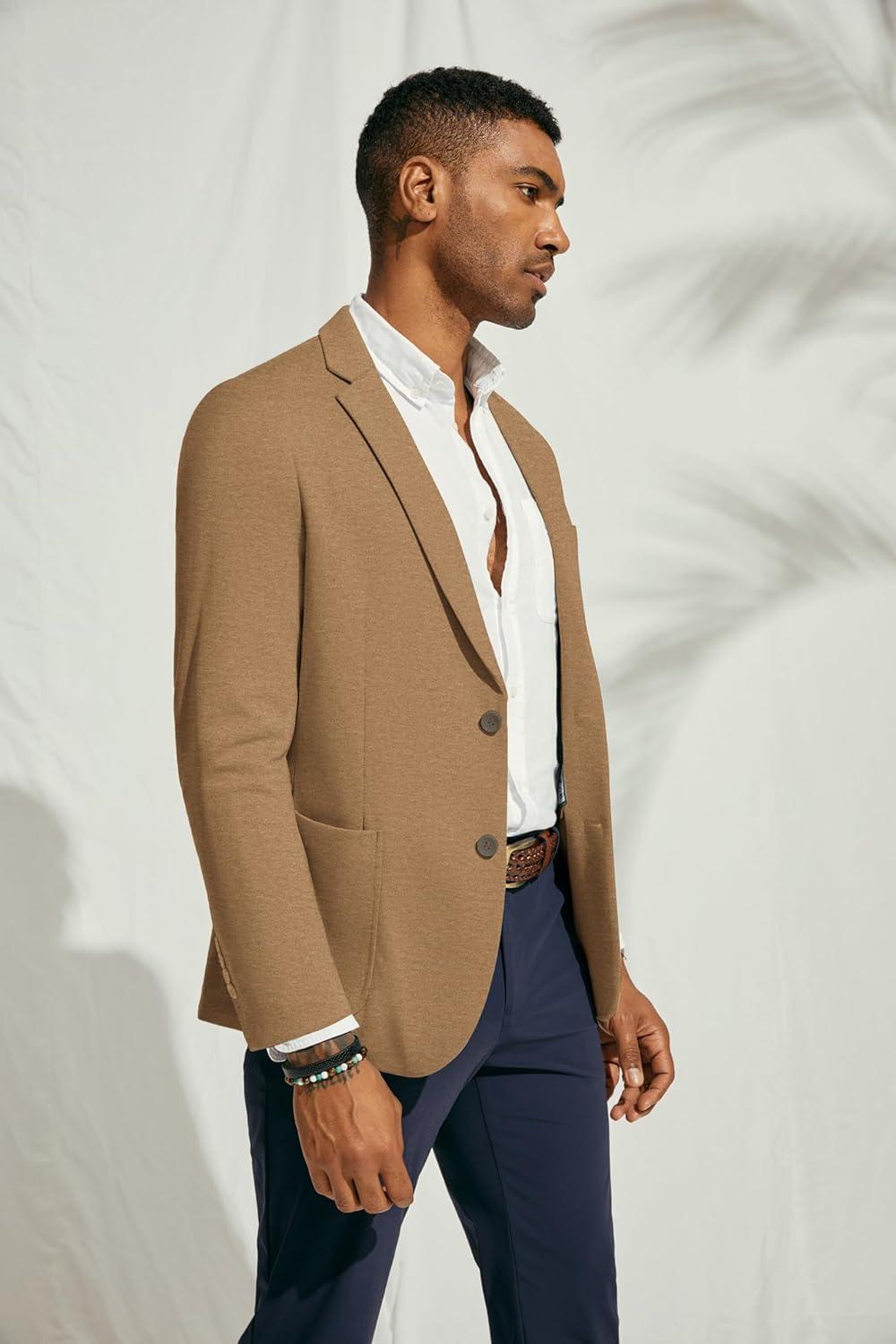 imagePJ PAUL JONES Mens Casual Knit Blazer Suit Jackets Two Button Lightweight Unlined Sport CoatBrownlightweight