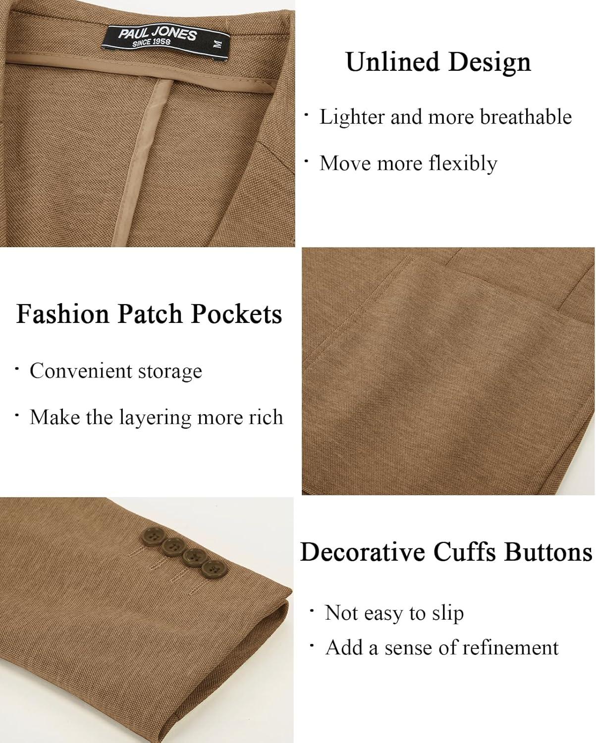 imagePJ PAUL JONES Mens Casual Knit Blazer Suit Jackets Two Button Lightweight Unlined Sport CoatBrownlightweight