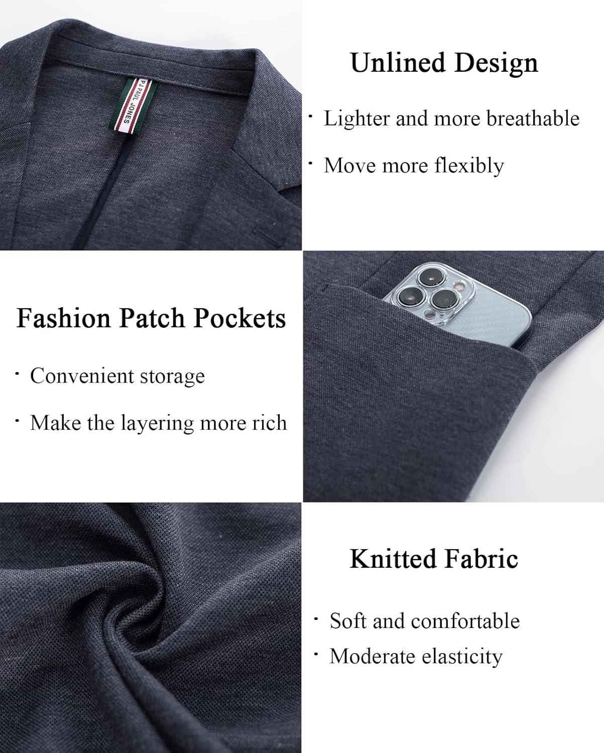 imagePJ PAUL JONES Mens Casual Knit Blazer Suit Jackets Two Button Lightweight Unlined Sport CoatDark Bluelightweight