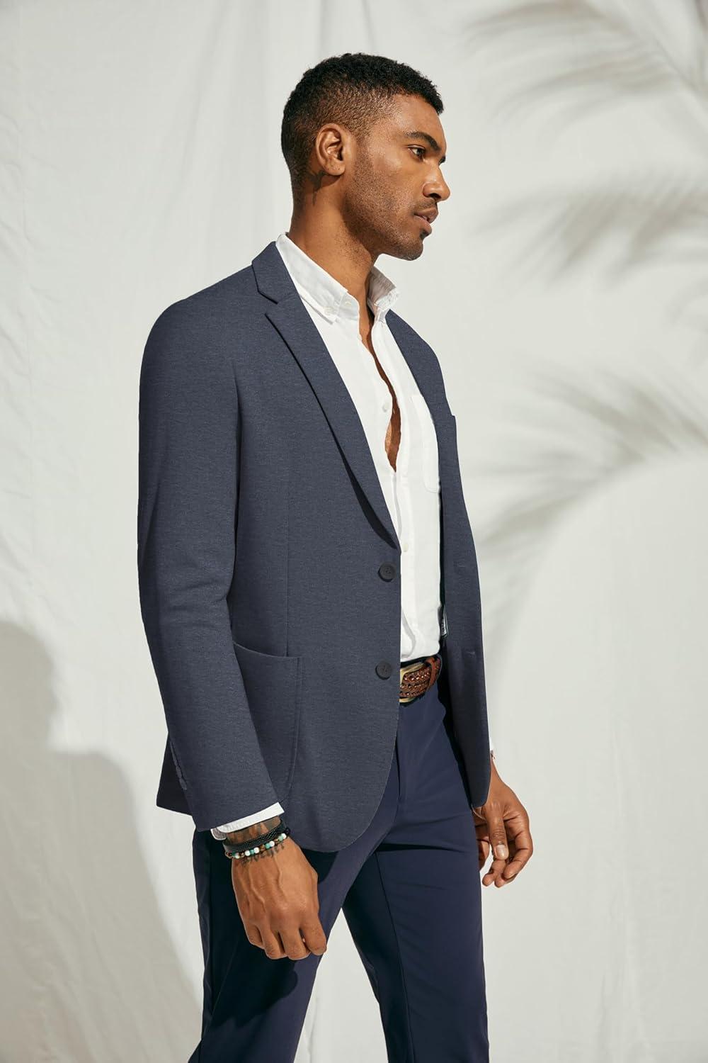 imagePJ PAUL JONES Mens Casual Knit Blazer Suit Jackets Two Button Lightweight Unlined Sport CoatDark Bluelightweight