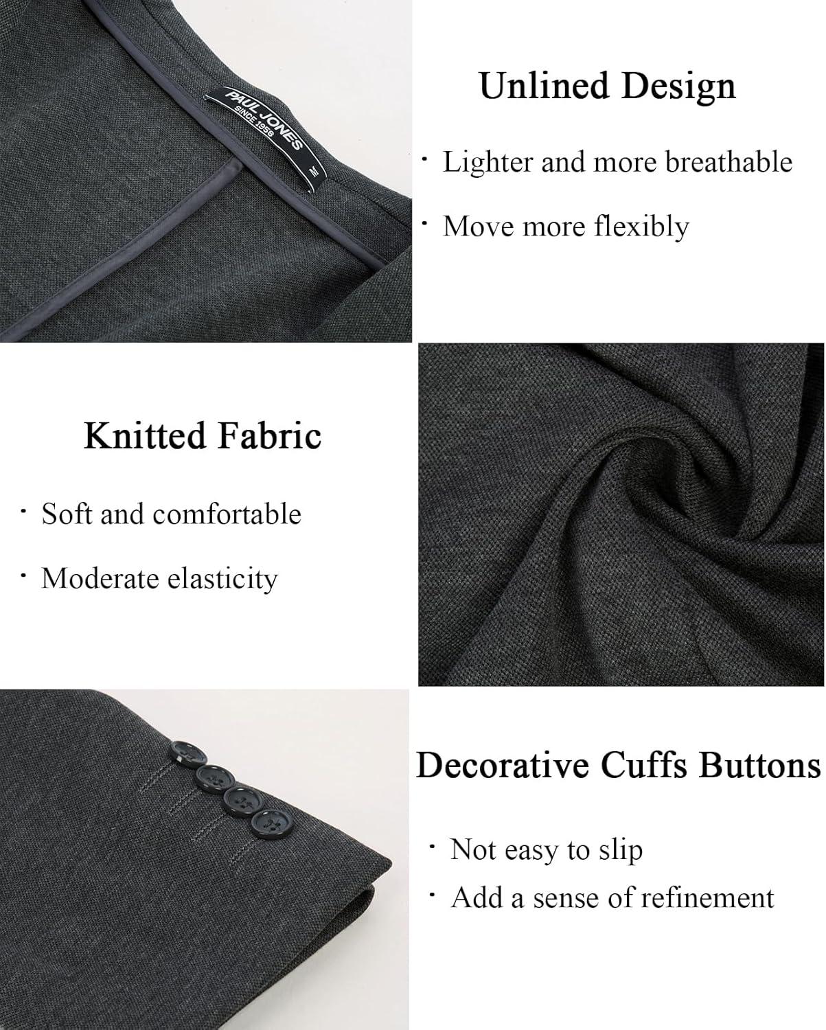 imagePJ PAUL JONES Mens Casual Knit Blazer Suit Jackets Two Button Lightweight Unlined Sport CoatDark Graylightweight