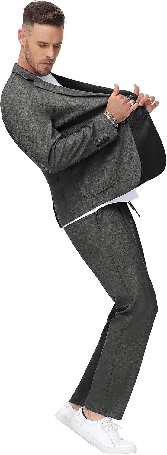 imagePJ PAUL JONES Mens Casual Knit Blazer Suit Jackets Two Button Lightweight Unlined Sport CoatDark Graylightweight