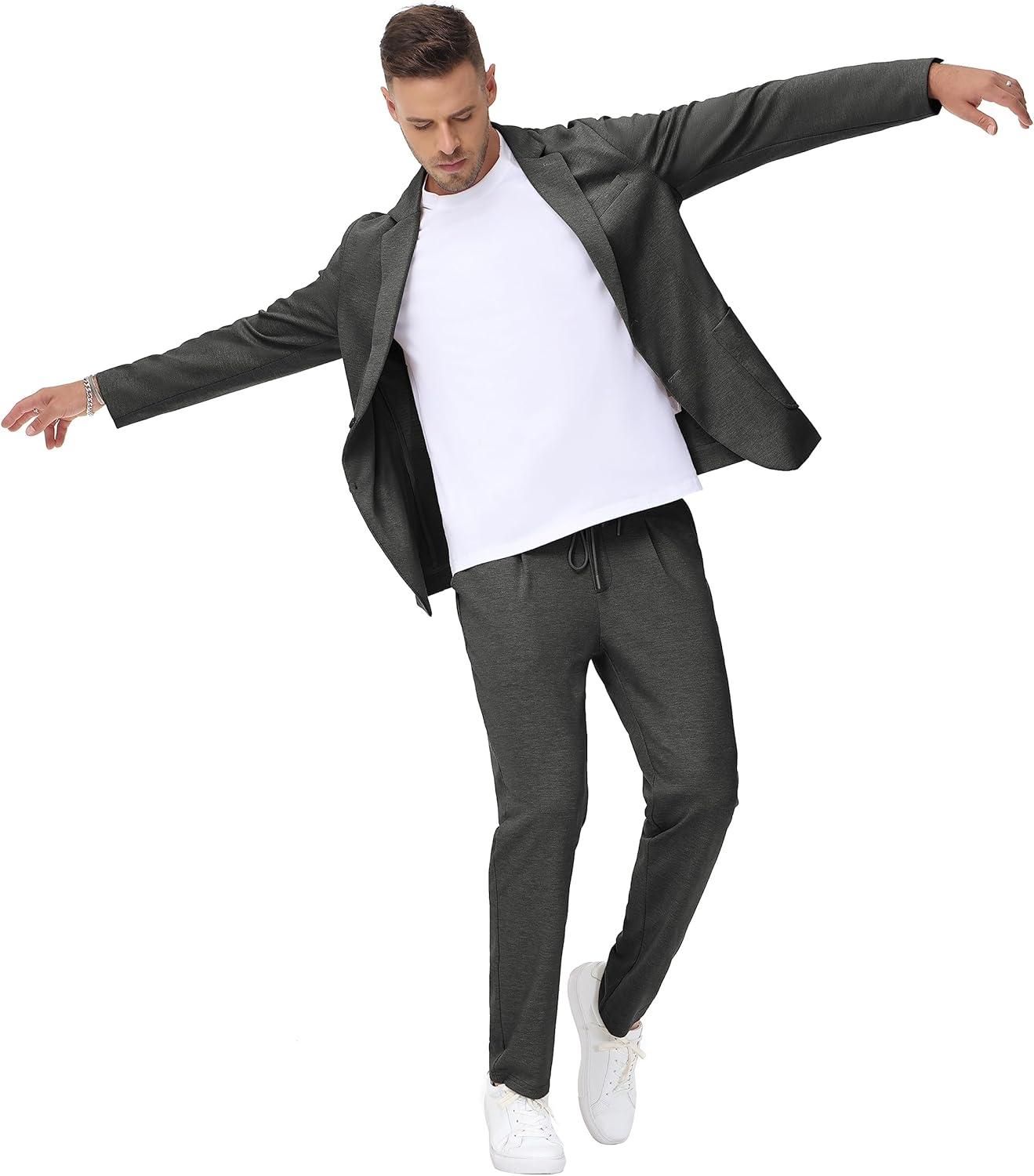 imagePJ PAUL JONES Mens Casual Knit Blazer Suit Jackets Two Button Lightweight Unlined Sport CoatDark Graylightweight