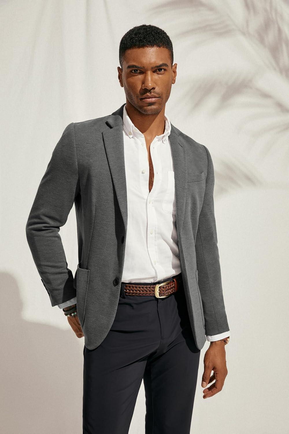 imagePJ PAUL JONES Mens Casual Knit Blazer Suit Jackets Two Button Lightweight Unlined Sport CoatGray