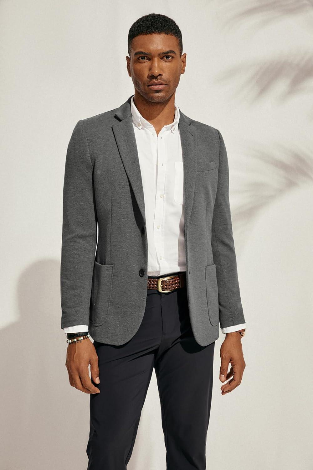 imagePJ PAUL JONES Mens Casual Knit Blazer Suit Jackets Two Button Lightweight Unlined Sport CoatGray