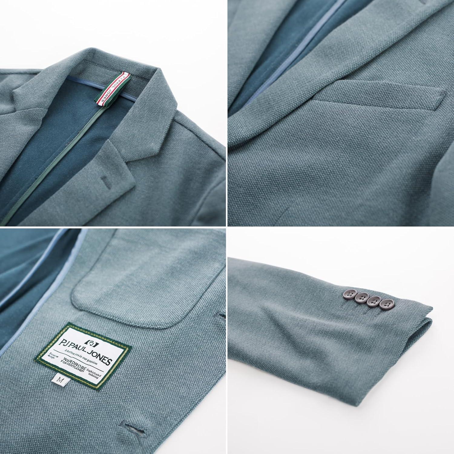 imagePJ PAUL JONES Mens Casual Knit Blazer Suit Jackets Two Button Lightweight Unlined Sport CoatGray Blue